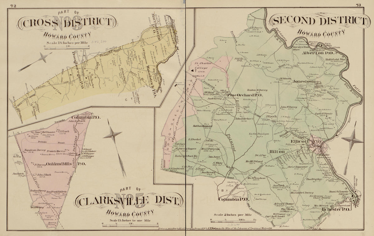Part of Cross District; Part of Clarksville District; Second District from Atlas of Fifteen Miles Around Baltimore, Including Anne Arundel County, Maryland 1878 by Relic Map Company
