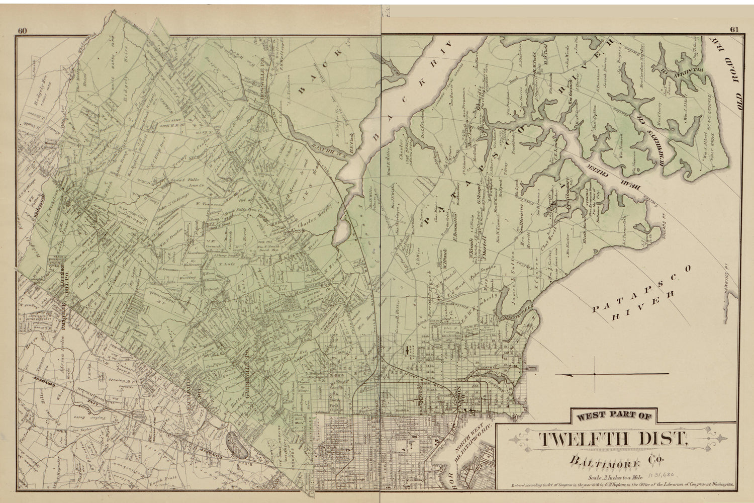 West Part of Tweflth District from Atlas of Fifteen Miles Around Baltimore, Including Anne Arundel County, Maryland 1878 by Relic Map Company