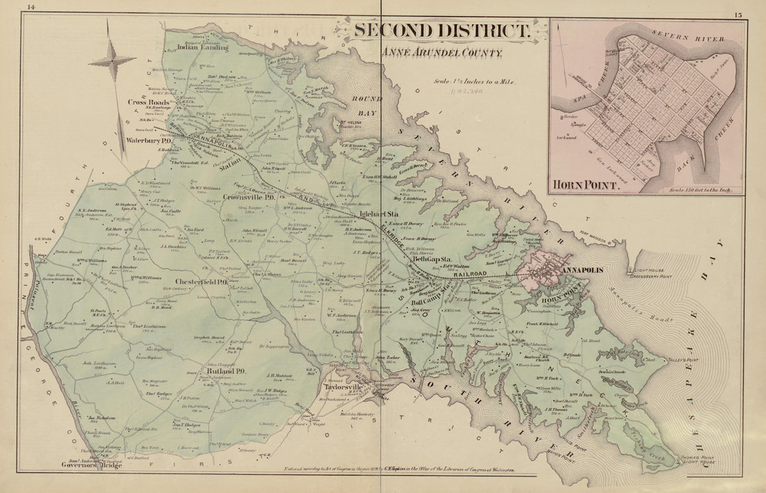 Second Distict; Horn Point from Atlas of Fifteen Miles Around Baltimore, Including Anne Arundel County, Maryland 1878 by Relic Map Company