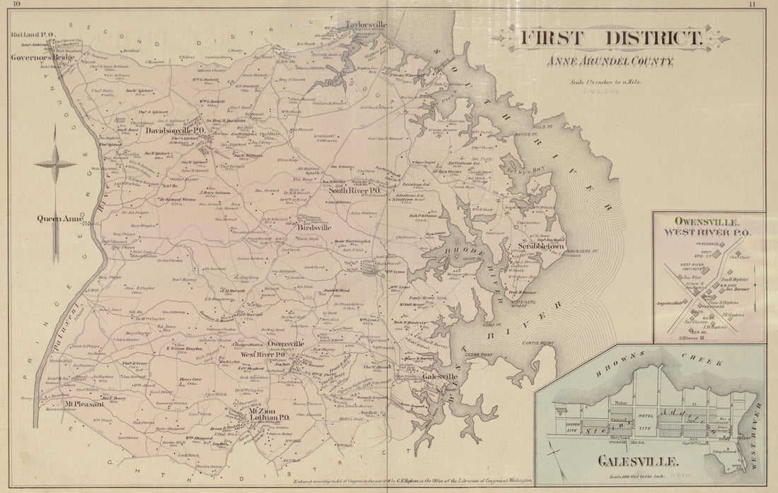 First District; Owensville; Galesville from Atlas of Fifteen Miles Around Baltimore, Including Anne Arundel County, Maryland 1878 by Relic Map Company