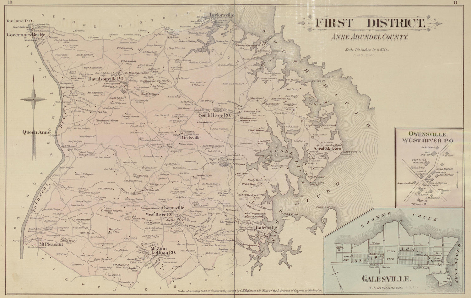 First District; Owensville; Galesville from Atlas of Fifteen Miles Around Baltimore, Including Anne Arundel County, Maryland 1878 by Relic Map Company