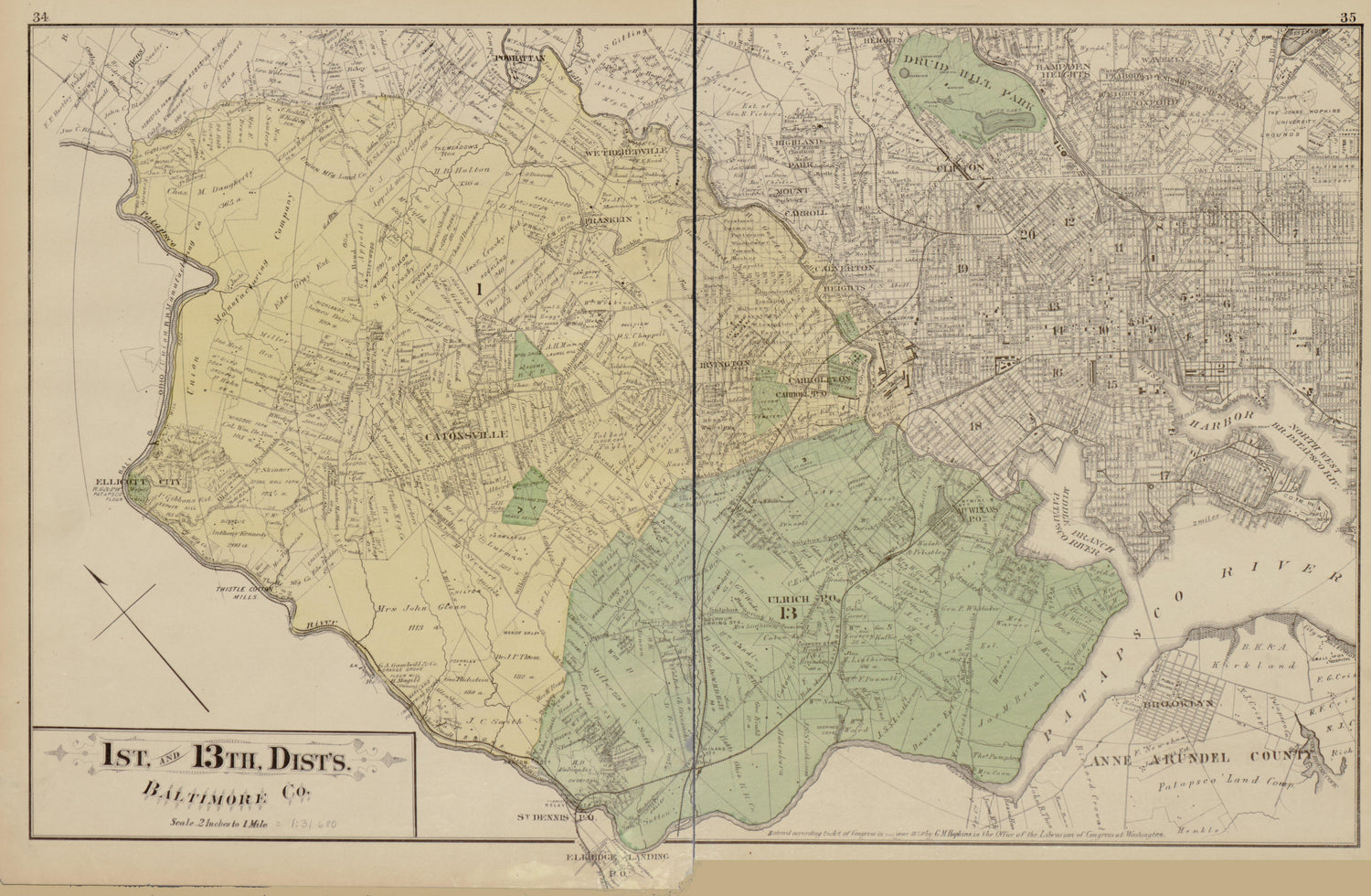 First and Thirteenth Districts from Atlas of Fifteen Miles Around Baltimore, Including Anne Arundel County, Maryland 1878 by Relic Map Company