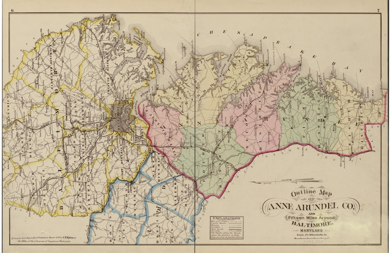 Outline Map of Anne Arundel Co, and Fifteen Miles Around Baltimore Maryland from Atlas of Fifteen Miles Around Baltimore, Including Anne Arundel County, Maryland 1878 by Relic Map Company