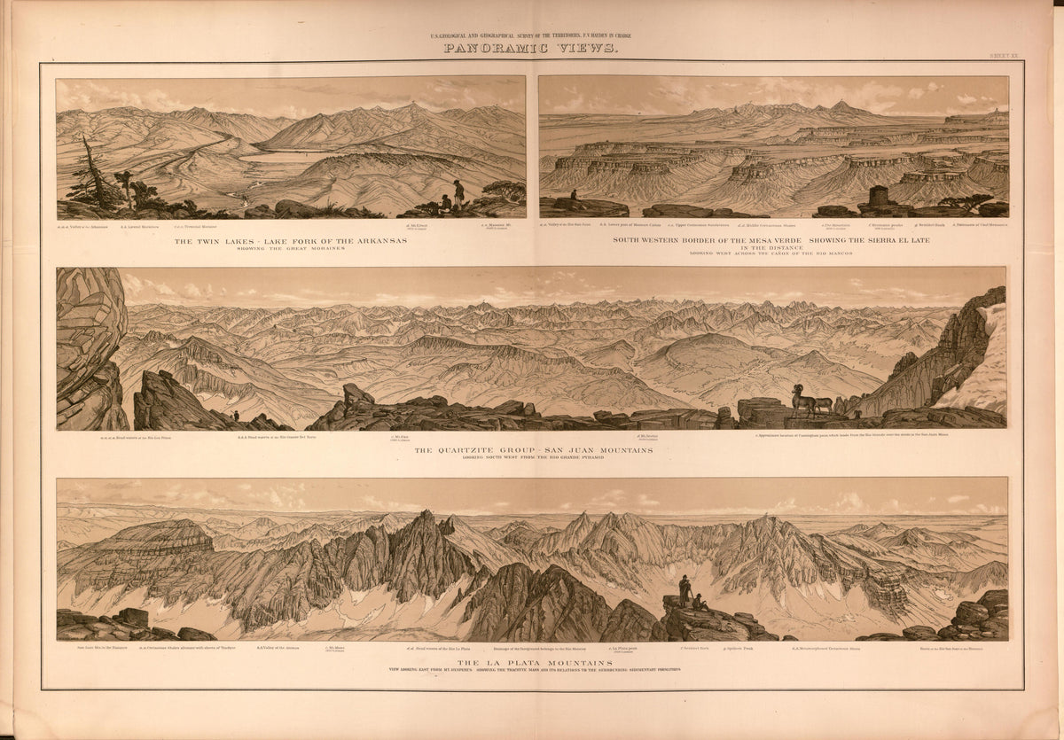Sheet XX: Panoramic Views from Geological and Geographical Atlas of Colorado and Portions of Adjacent Territory 1877 by Relic Map Company