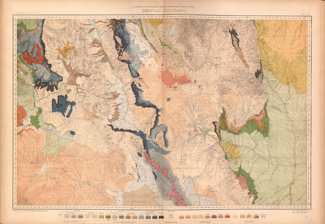 This old map of Colorado,  was created by Geological and Geographical Survey of the Territories (U.S.)|Hayden, F. V. (Ferdinand Vandeveer) in 1877