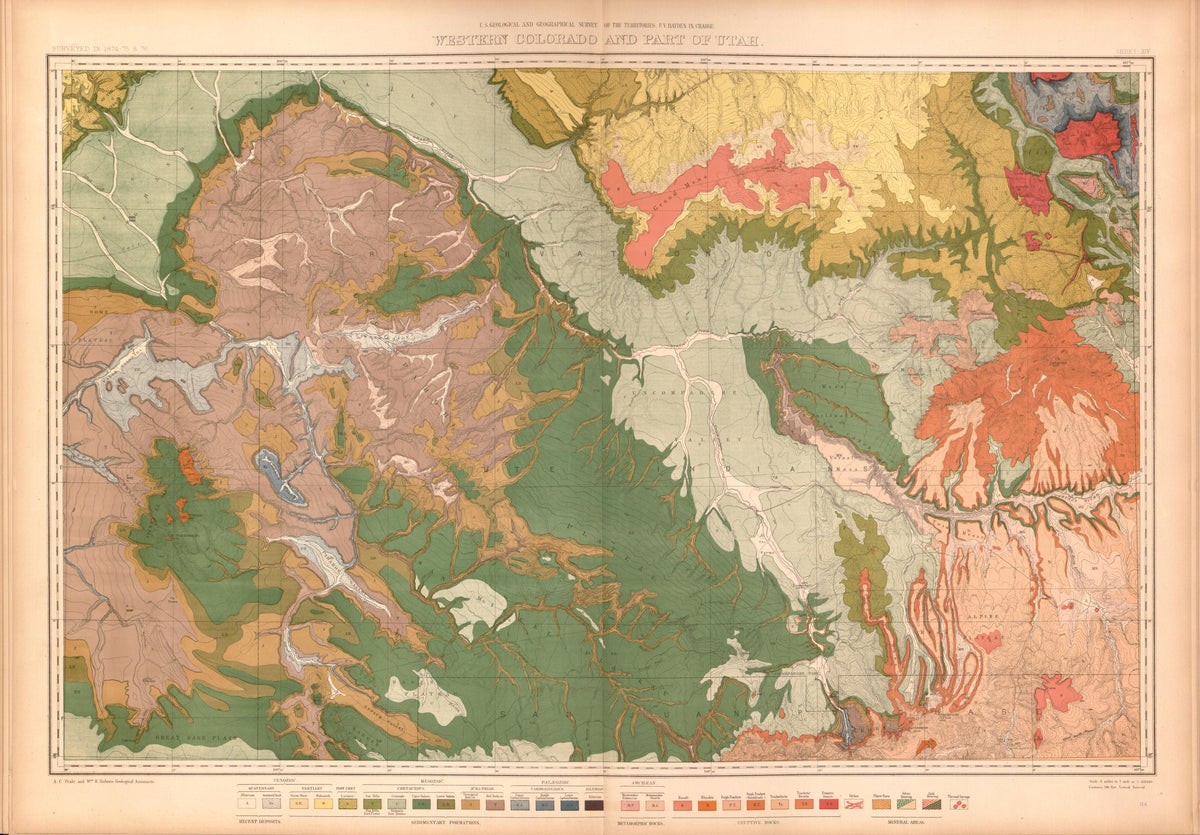 Sheet XIV: Western Colorado and Part of Utah from Geological and Geographical Atlas of Colorado and Portions of Adjacent Territory 1877 by Relic Map Company