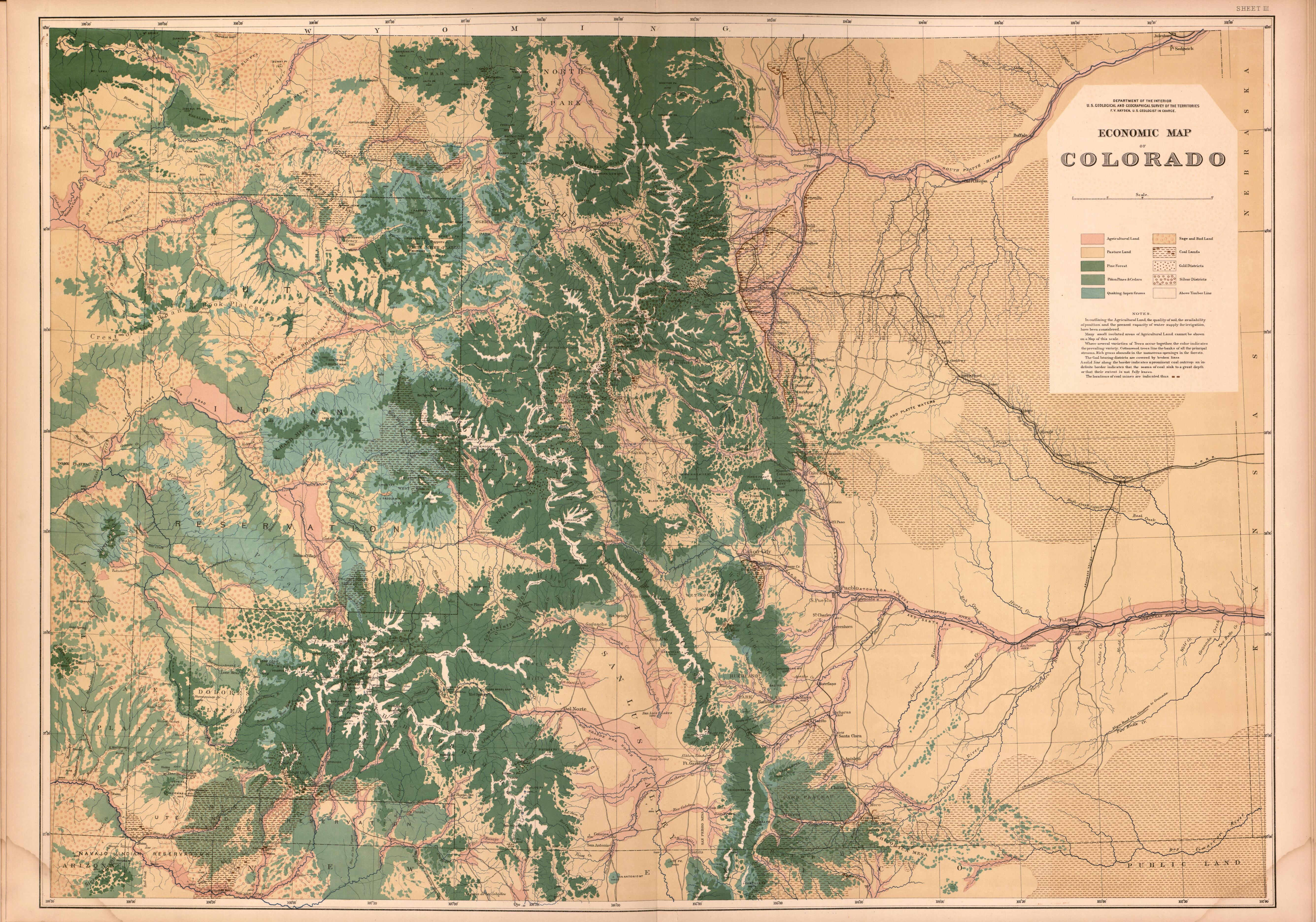 This old map of Colorado,  was created by Geological and Geographical Survey of the Territories (U.S.)|Hayden, F. V. (Ferdinand Vandeveer) in 1877