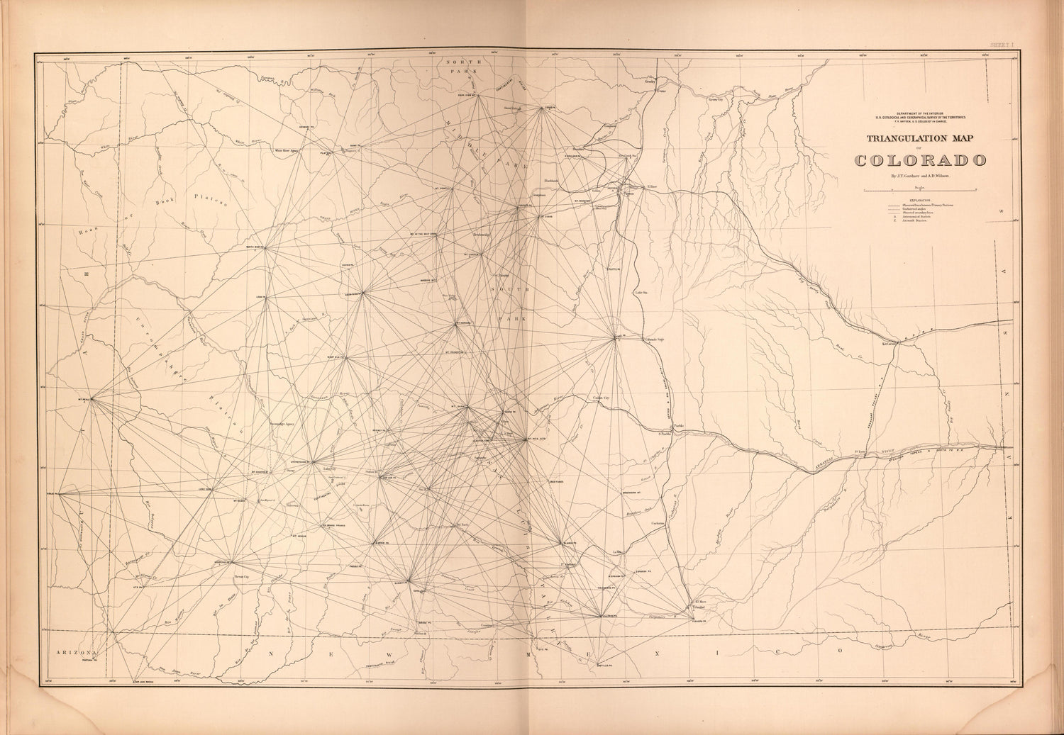 This old map of Colorado,  was created by Geological and Geographical Survey of the Territories (U.S.)|Hayden, F. V. (Ferdinand Vandeveer) in 1877