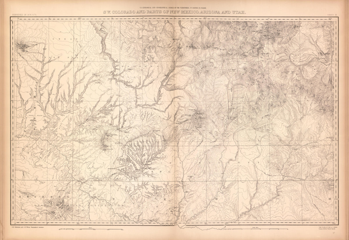 Sheet IX: SW. Colorado and Parts of New Mexico, Arizona and Utah from Geological and Geographical Atlas of Colorado and Portions of Adjacent Territory 1877 by Relic Map Company