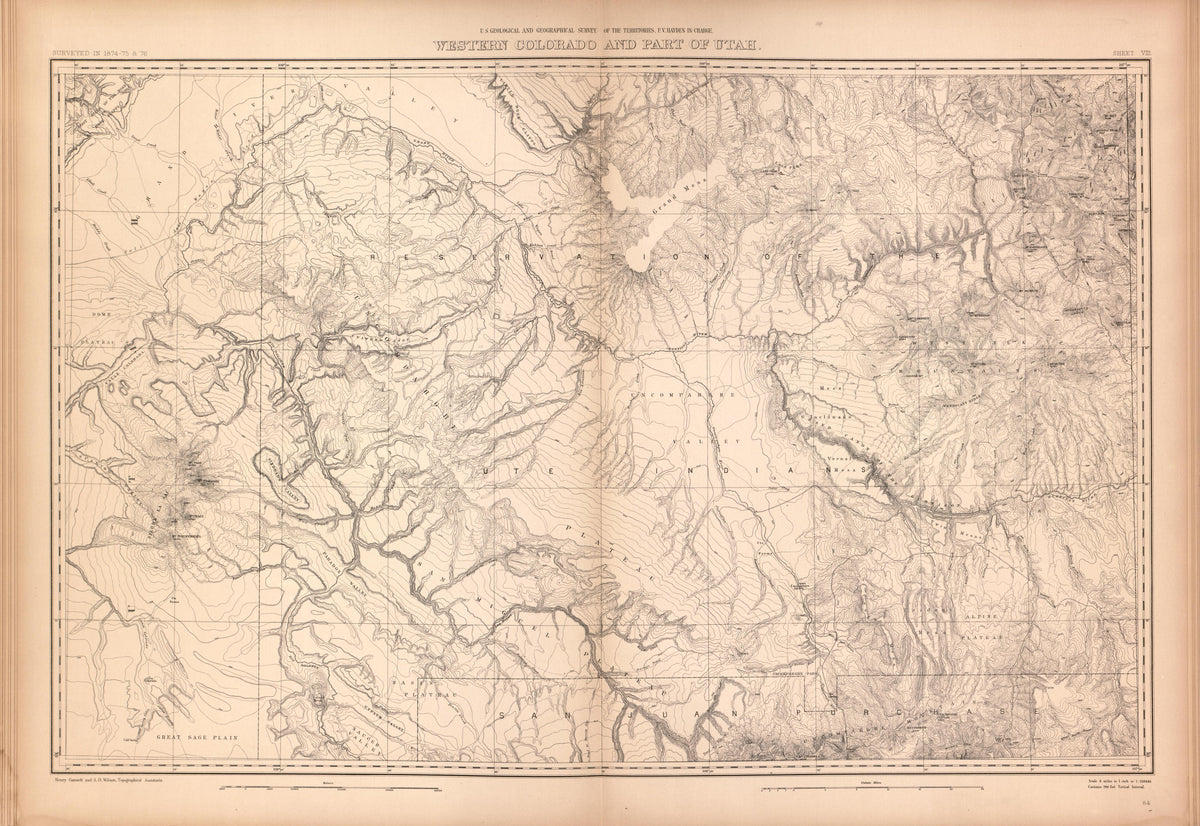 Sheet VIII: Western Colorado and Part of Utah from Geological and Geographical Atlas of Colorado and Portions of Adjacent Territory 1877 by Relic Map Company