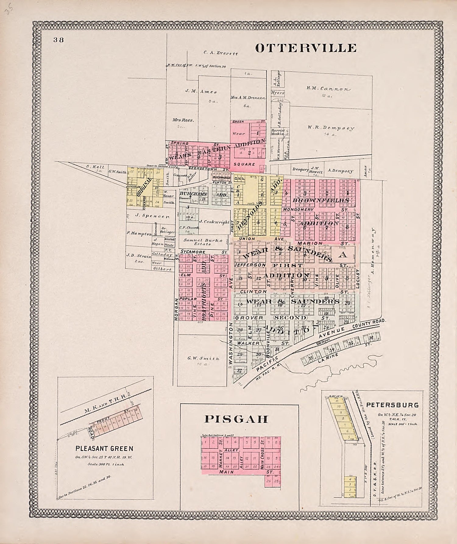 Otterville; Pleasant Green; Pisgah; Petersburg from Illustrated Historical Atlas of Cooper County, Missouri : Compiled and Published from Official Records and Personal Examination 1897 by Relic Map Company