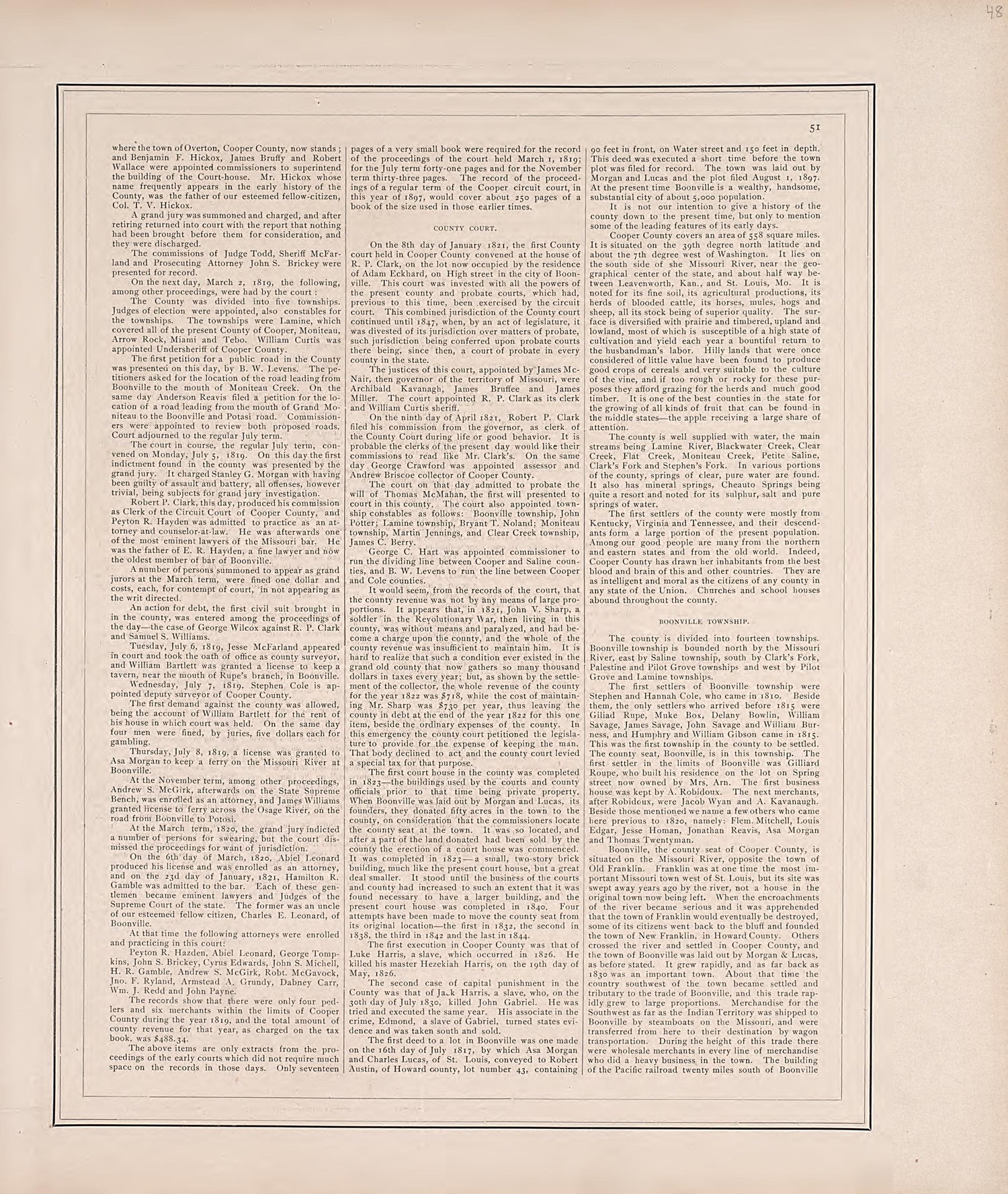 History of Cooper County, Cont. from Illustrated Historical Atlas of Cooper County, Missouri : Compiled and Published from Official Records and Personal Examination 1897 by Relic Map Company