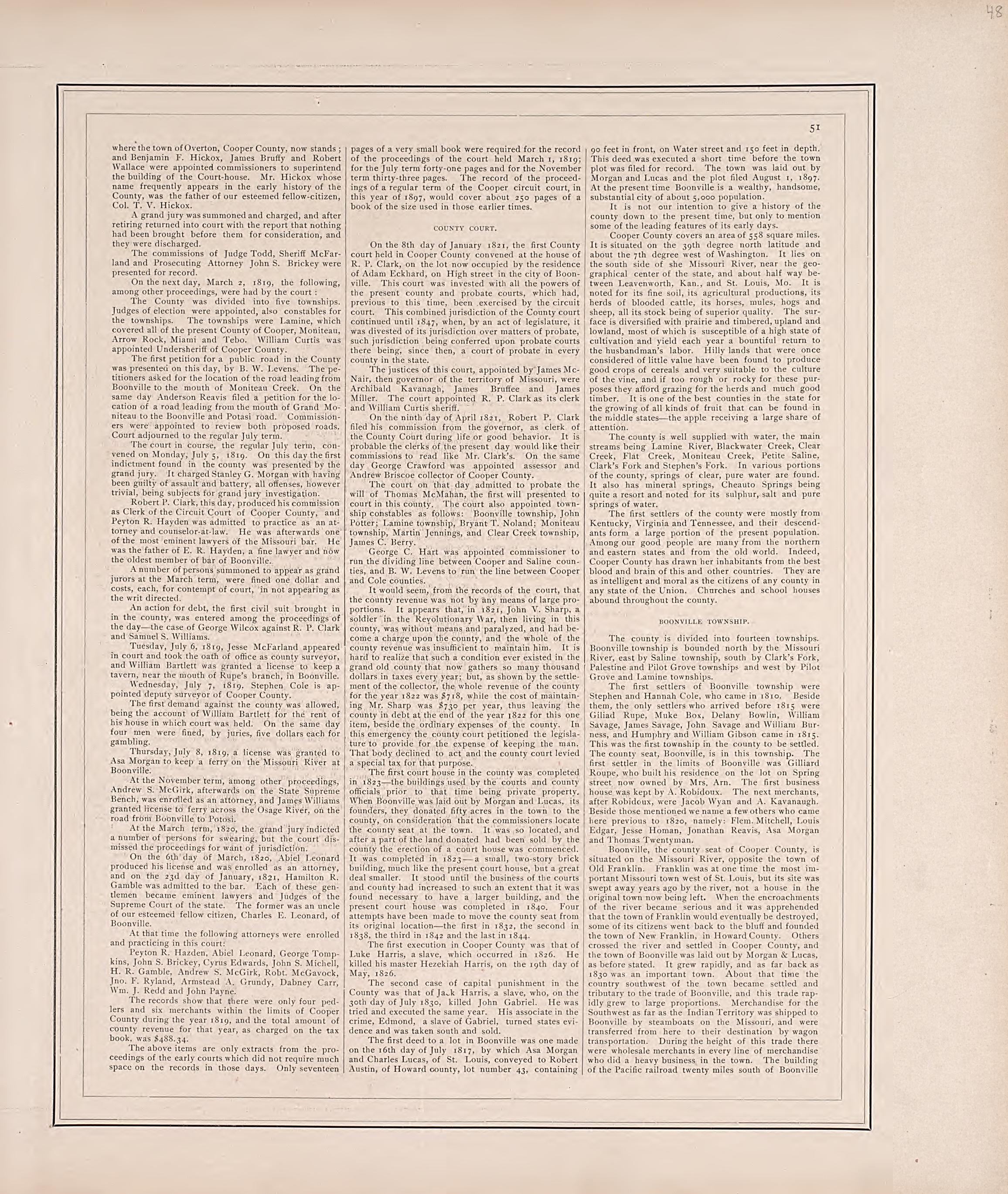 History of Cooper County, Cont. from Illustrated Historical Atlas of Cooper County, Missouri : Compiled and Published from Official Records and Personal Examination 1897 by Relic Map Company