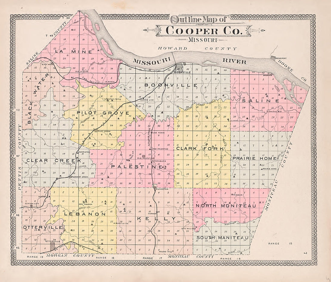 Outline Map of Cooper County, Missouri from Illustrated Historical Atlas of Cooper County, Missouri : Compiled and Published from Official Records and Personal Examination 1897 by Relic Map Company