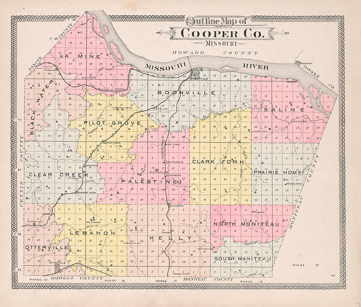 Outline Map of Cooper County, Missouri from Illustrated Historical Atlas of Cooper County, Missouri : Compiled and Published from Official Records and Personal Examination 1897 by Relic Map Company