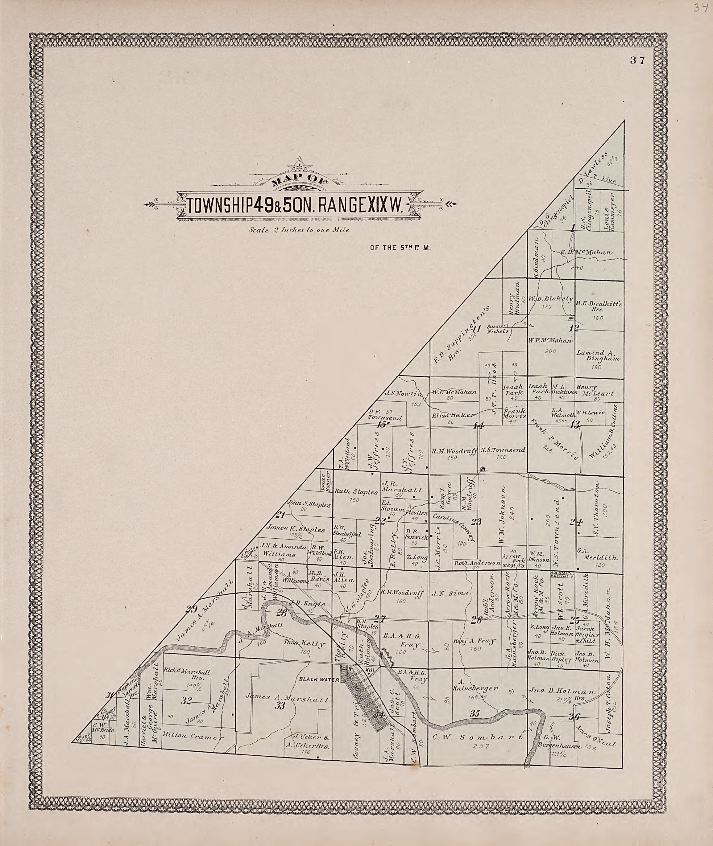 Township 49 &amp; 50N. Range XIXW. from Illustrated Historical Atlas of Cooper County, Missouri : Compiled and Published from Official Records and Personal Examination 1897 by Relic Map Company