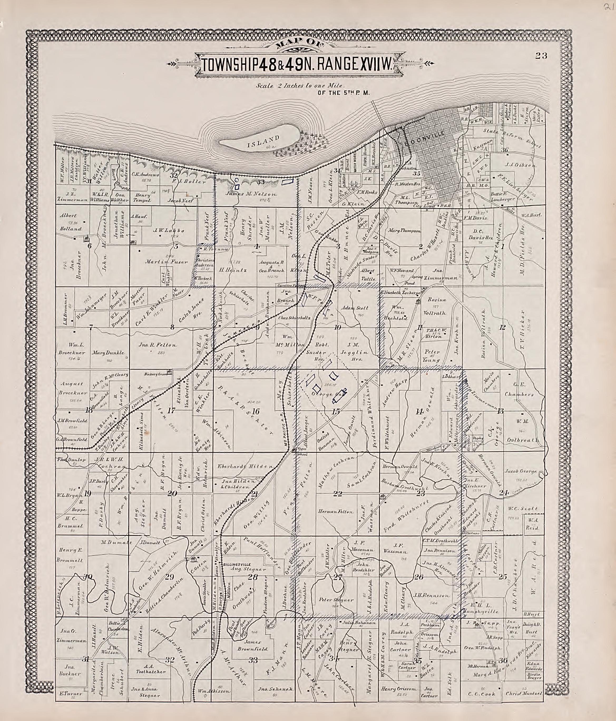 Township 48 &amp; 49N. Range XVIIW. from Illustrated Historical Atlas of Cooper County, Missouri : Compiled and Published from Official Records and Personal Examination 1897 by Relic Map Company
