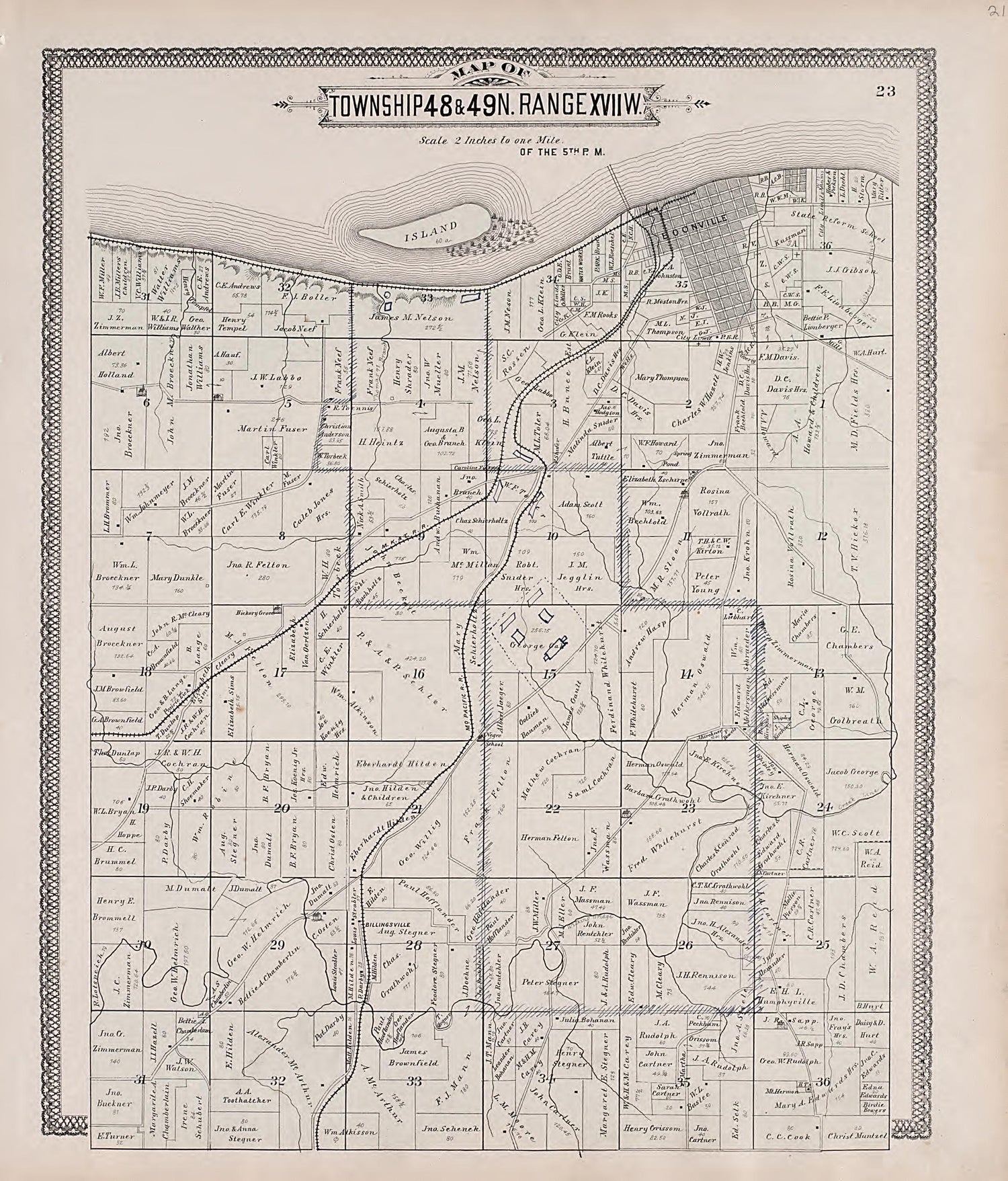 Township 48 &amp; 49N. Range XVIIW. from Illustrated Historical Atlas of Cooper County, Missouri : Compiled and Published from Official Records and Personal Examination 1897 by Relic Map Company