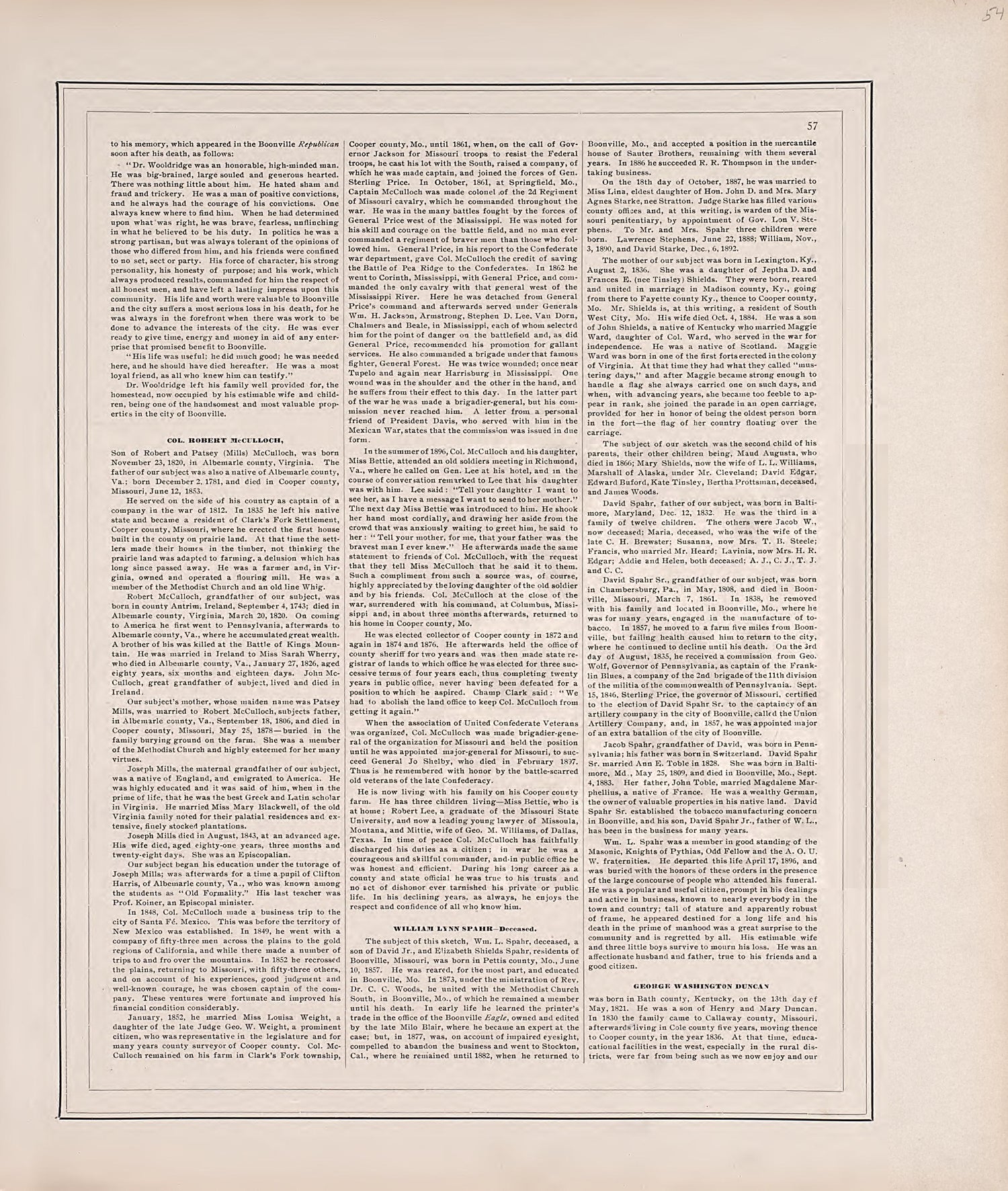 Biographies, Cont. from Illustrated Historical Atlas of Cooper County, Missouri : Compiled and Published from Official Records and Personal Examination 1897 by Relic Map Company