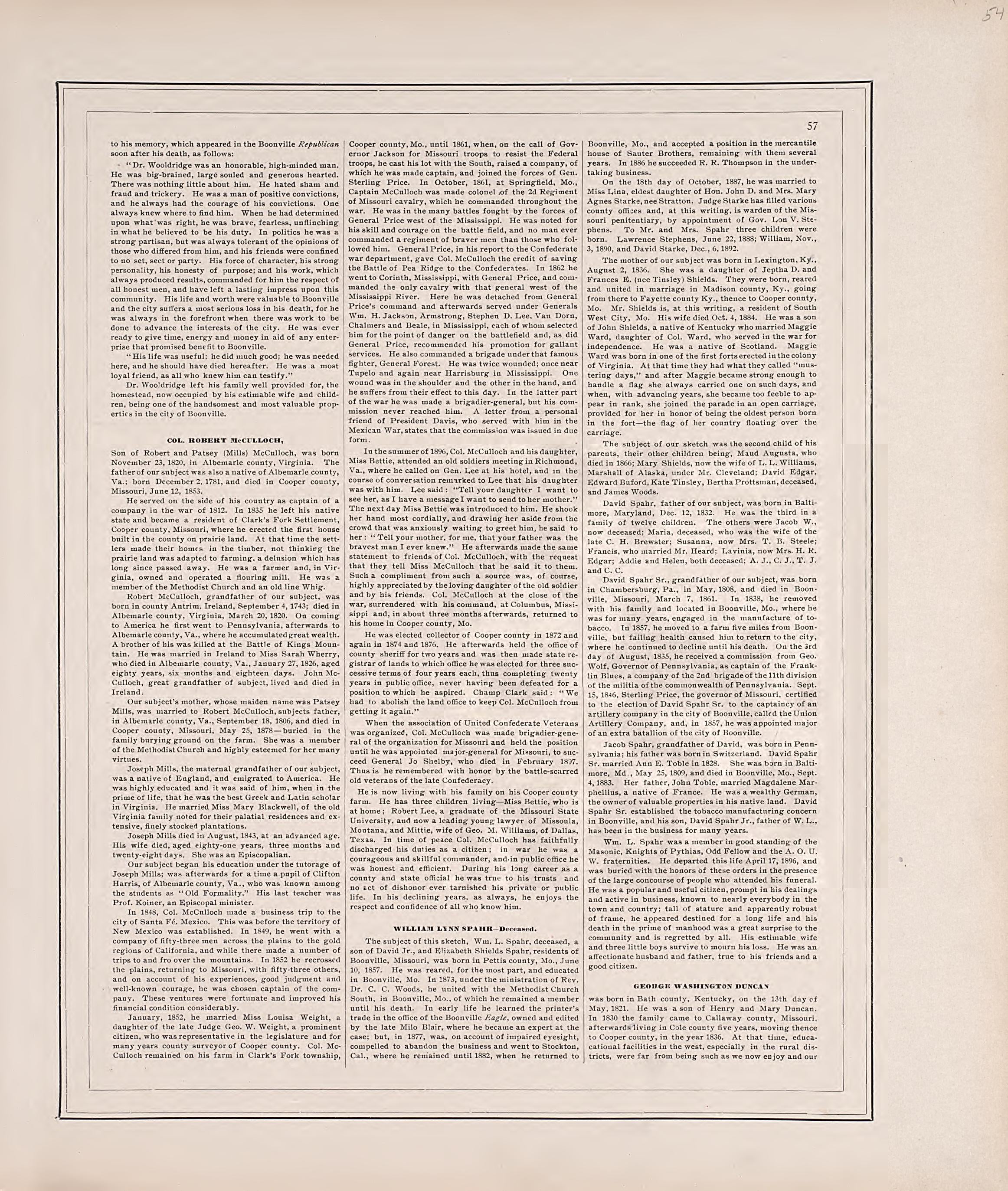 Biographies, Cont. from Illustrated Historical Atlas of Cooper County, Missouri : Compiled and Published from Official Records and Personal Examination 1897 by Relic Map Company