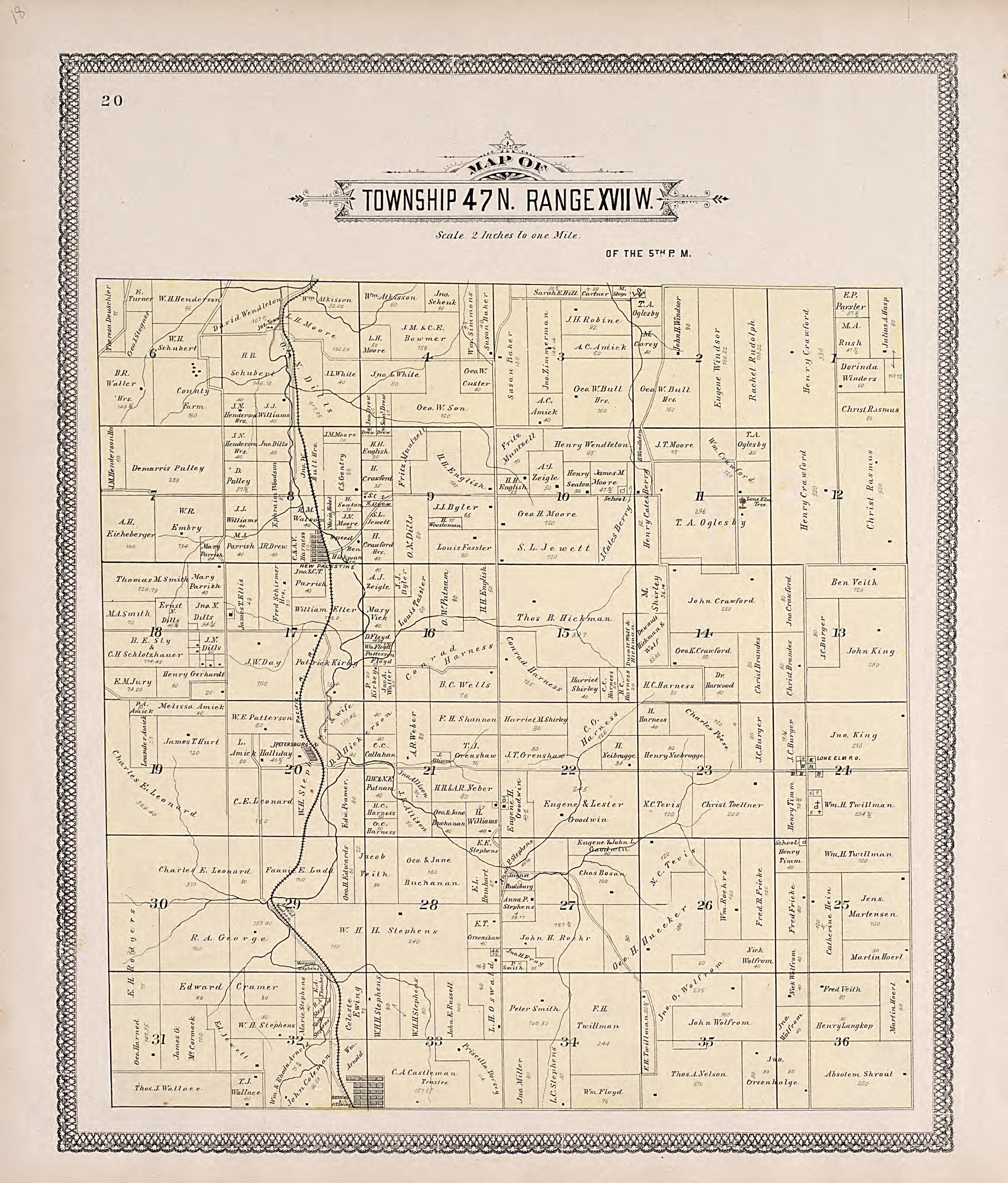 Township 47N. Range XVIIW. from Illustrated Historical Atlas of Cooper County, Missouri : Compiled and Published from Official Records and Personal Examination 1897 by Relic Map Company