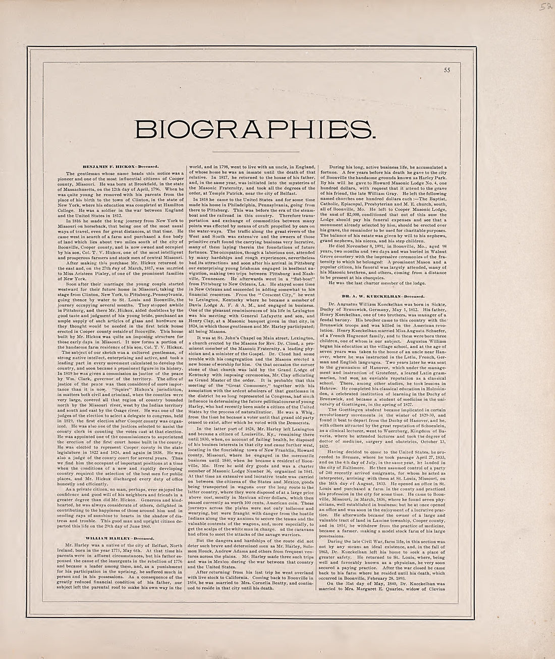 This old map of Cooper County, Missouri,  was created by Central Map Co|Wangersheim, S. in 1897