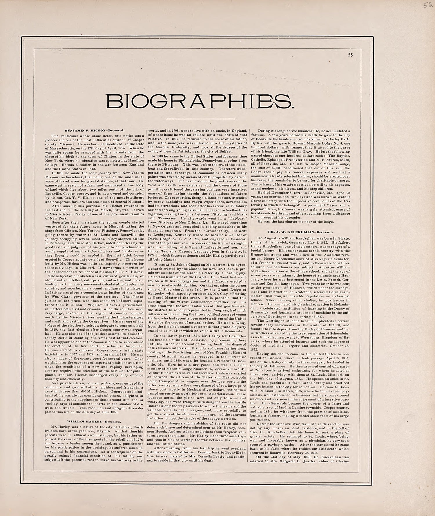 This old map of Cooper County, Missouri,  was created by Central Map Co|Wangersheim, S. in 1897