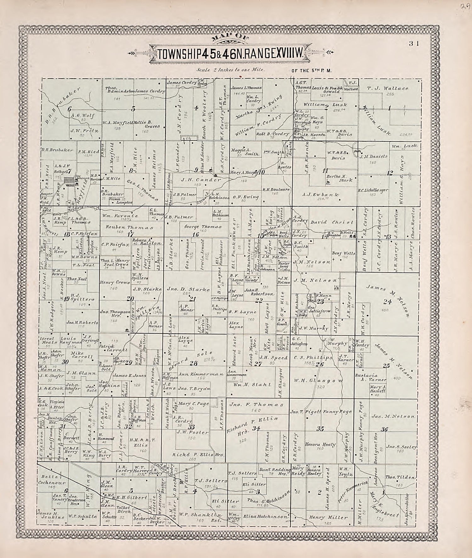 Township 45 &amp; 46N. Range XVIIIW. from Illustrated Historical Atlas of Cooper County, Missouri : Compiled and Published from Official Records and Personal Examination 1897 by Relic Map Company