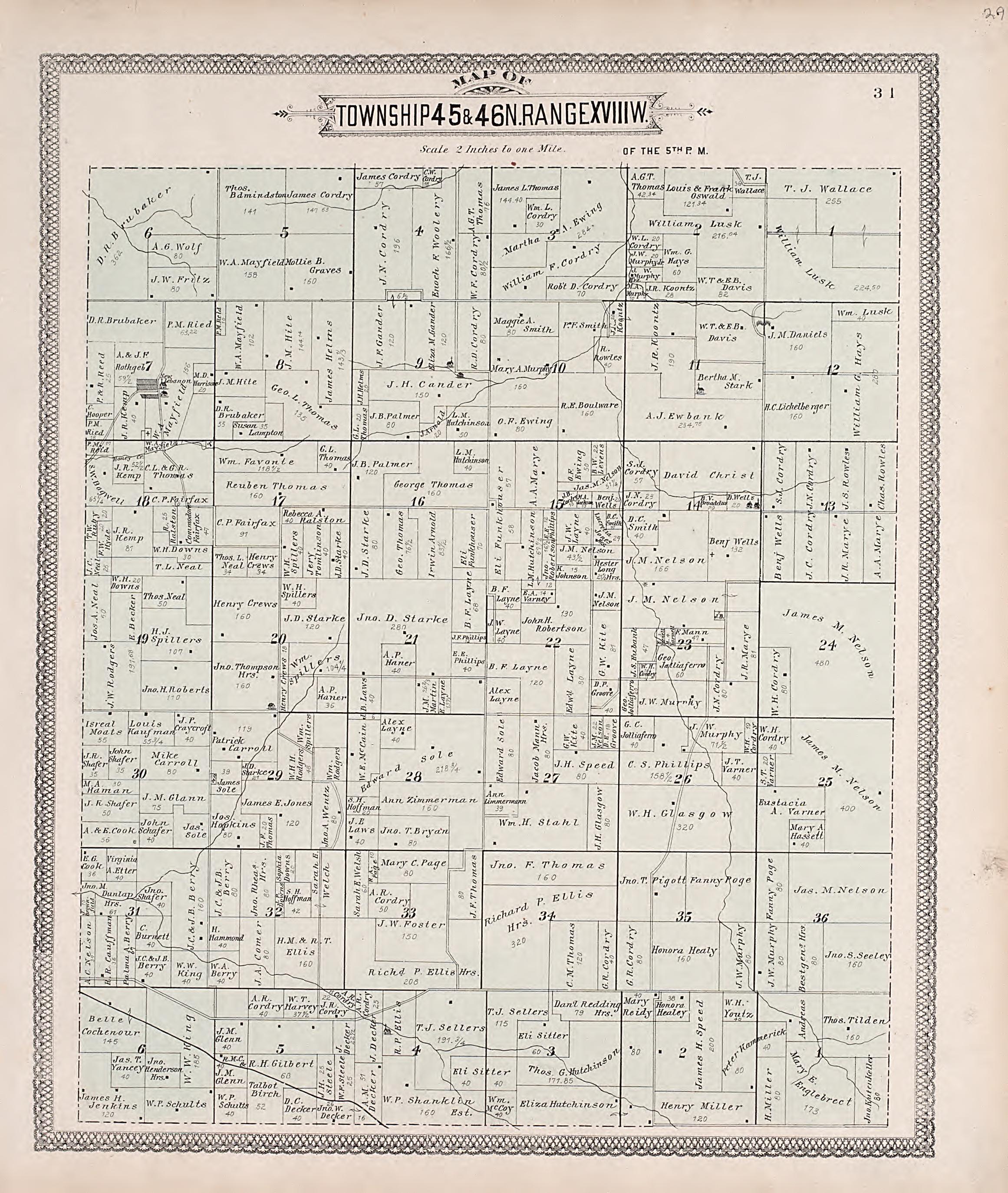 Township 45 &amp; 46N. Range XVIIIW. from Illustrated Historical Atlas of Cooper County, Missouri : Compiled and Published from Official Records and Personal Examination 1897 by Relic Map Company