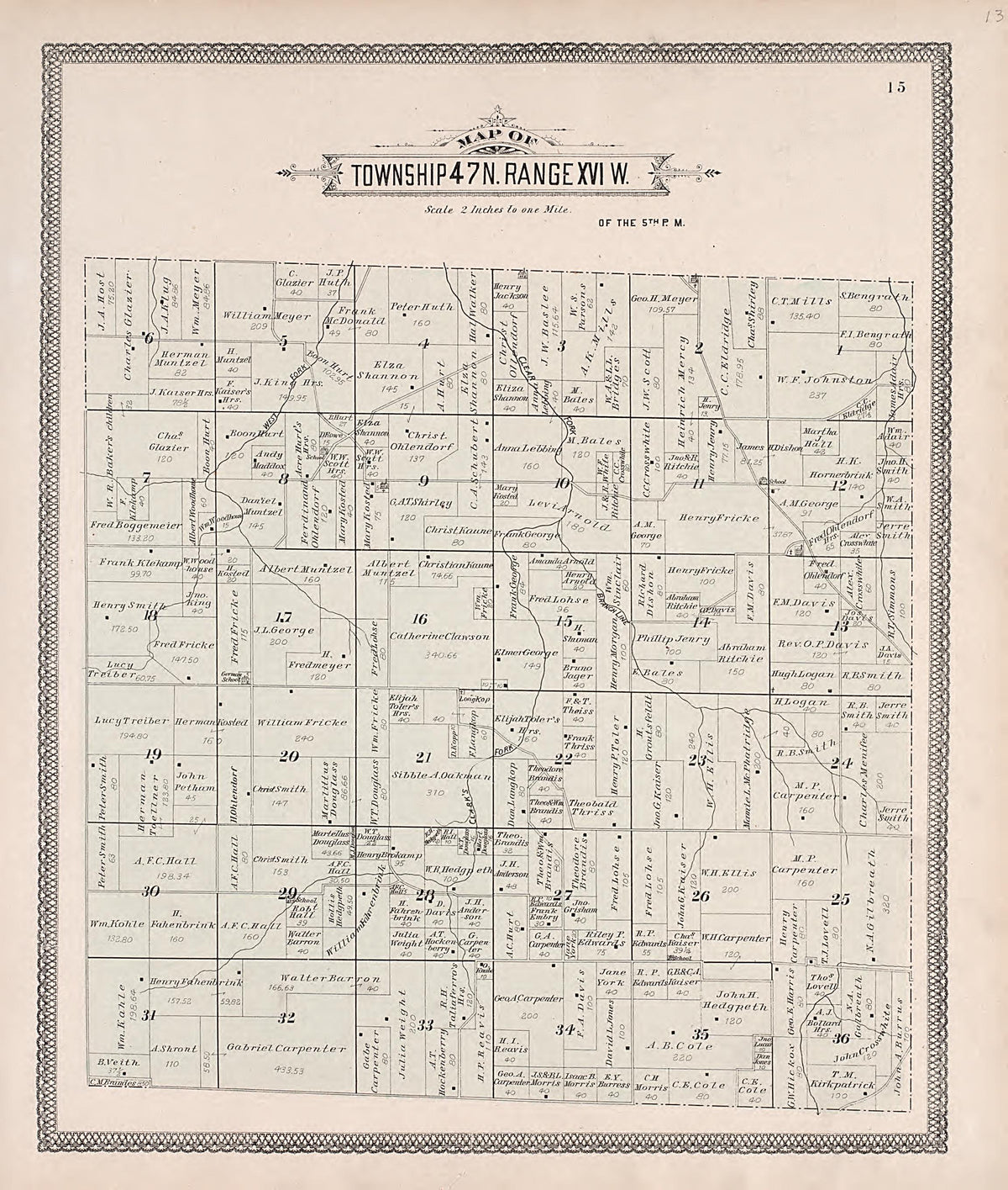 Township 47N. Range XVIW. from Illustrated Historical Atlas of Cooper County, Missouri : Compiled and Published from Official Records and Personal Examination 1897 by Relic Map Company