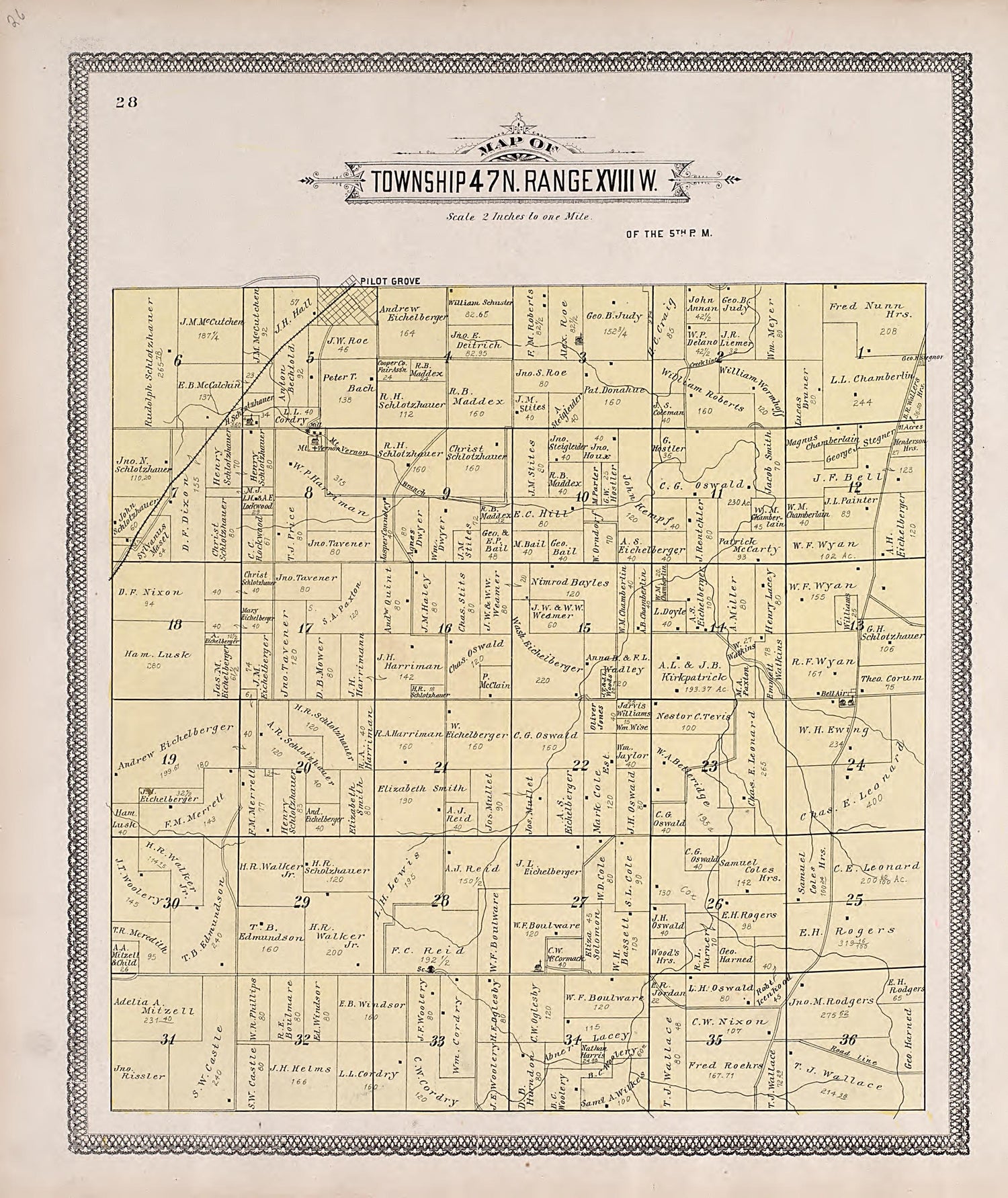 Township 47N. Range XVIIIW. from Illustrated Historical Atlas of Cooper County, Missouri : Compiled and Published from Official Records and Personal Examination 1897 by Relic Map Company
