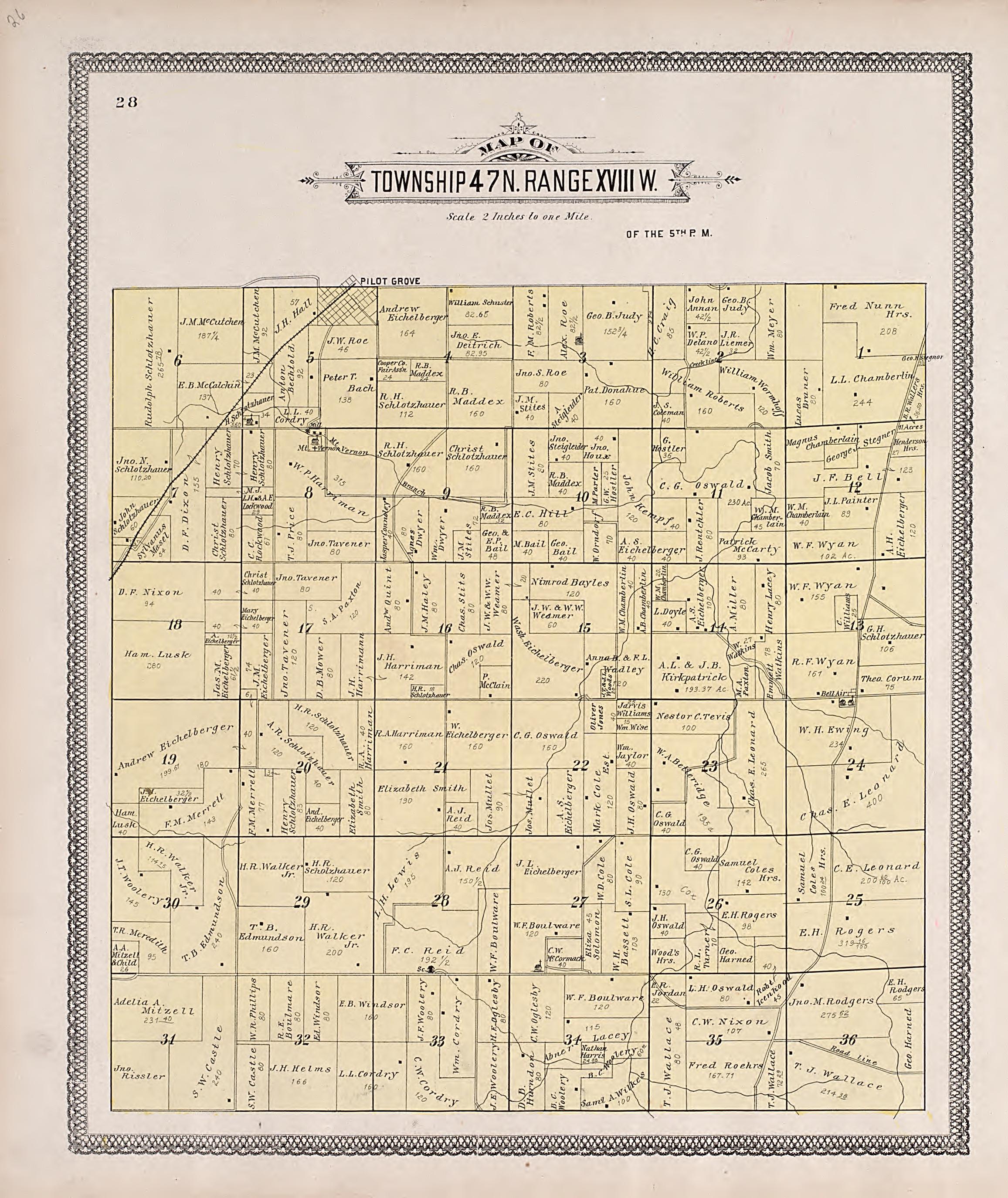 Township 47N. Range XVIIIW. from Illustrated Historical Atlas of Cooper County, Missouri : Compiled and Published from Official Records and Personal Examination 1897 by Relic Map Company