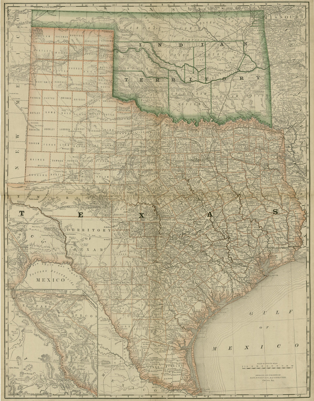 Map of Texas and Indian Territory from Rand McNally &amp; Co&