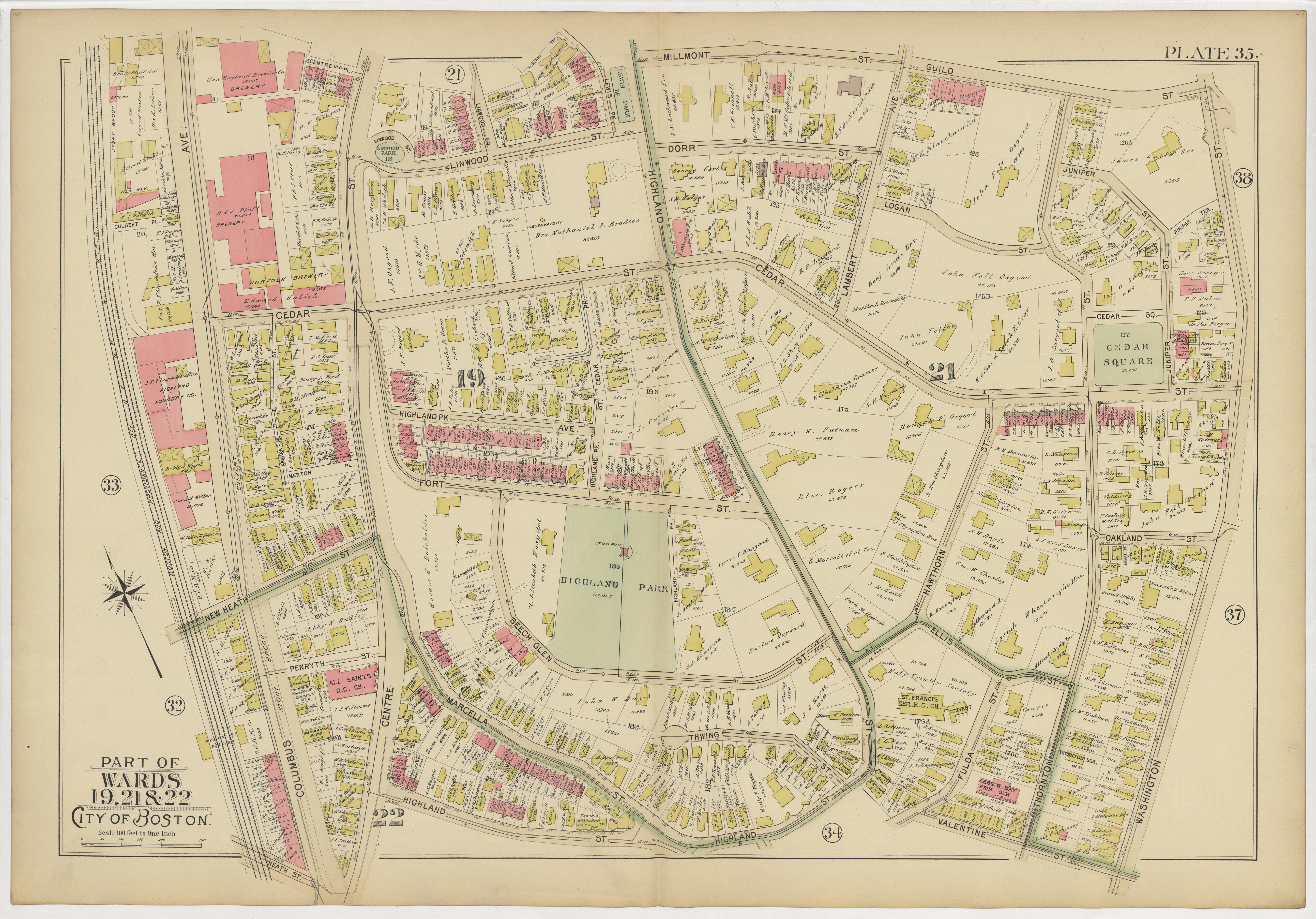 This old map of Boston, Massachusetts, Roxbury, , West Roxbury was created by Bromley, George Washington|Bromley, Walter Scott|G.W. Bromley &amp; Co in 1895