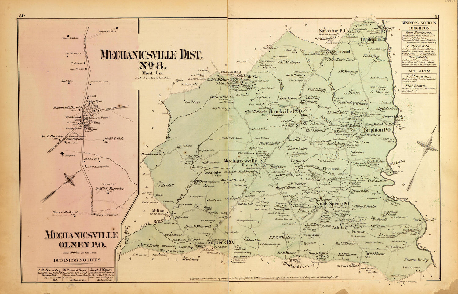 Mechanicsville Dist. No. 8 from Atlas of Fifteen Miles Around Washington, Including the County of Montgomery, Maryland 1879 by Relic Map Company