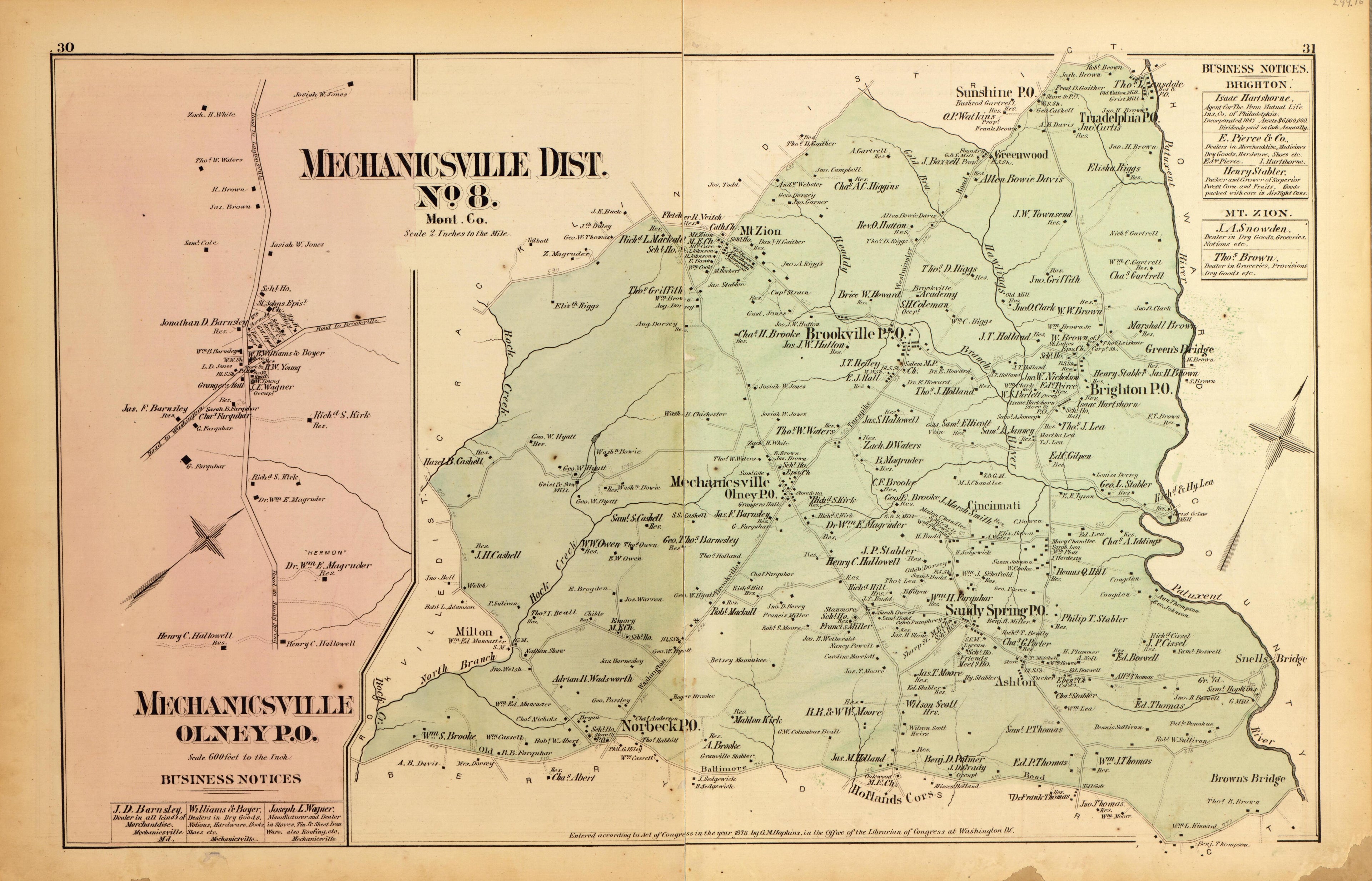 Mechanicsville Dist. No. 8 from Atlas of Fifteen Miles Around Washington, Including the County of Montgomery, Maryland 1879 by Relic Map Company