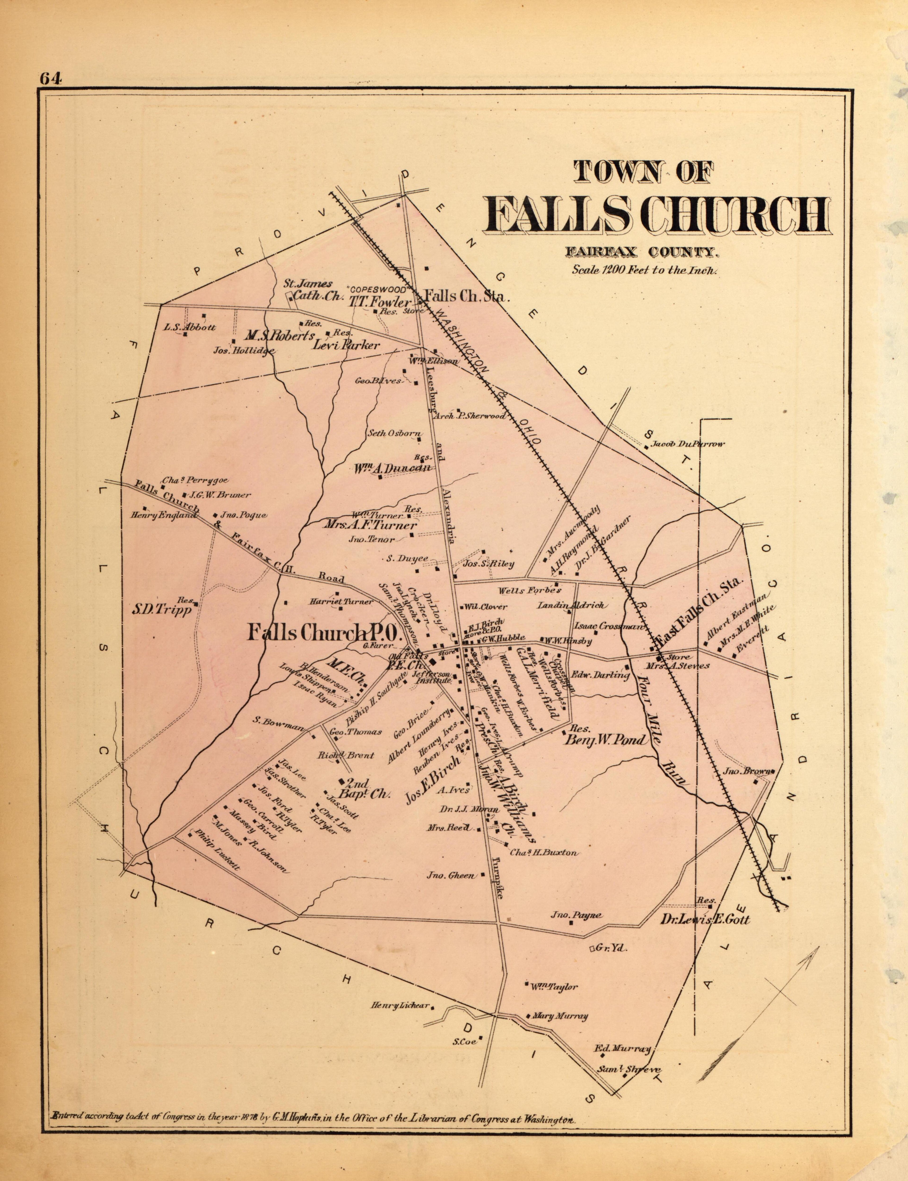 Falls Church from Atlas of Fifteen Miles Around Washington, Including the County of Montgomery, Maryland 1879 by Relic Map Company