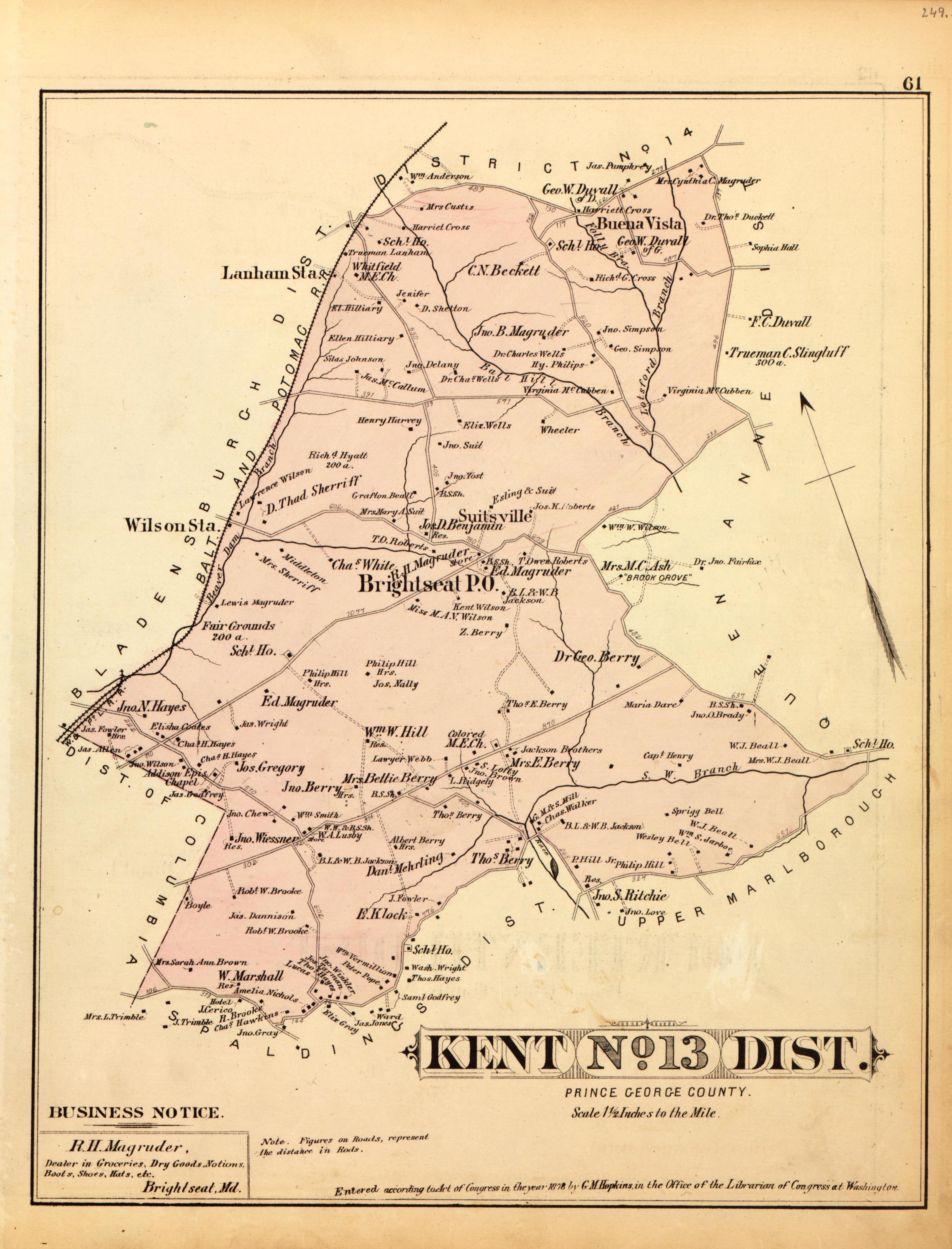 Kent Dist. No. 13 from Atlas of Fifteen Miles Around Washington, Including the County of Montgomery, Maryland 1879 by Relic Map Company