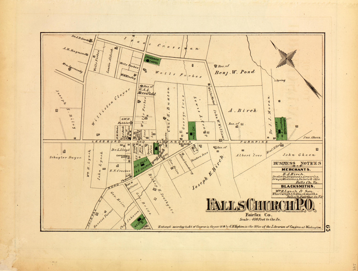 Falls Church P.O. from Atlas of Fifteen Miles Around Washington, Including the County of Montgomery, Maryland 1879 by Relic Map Company