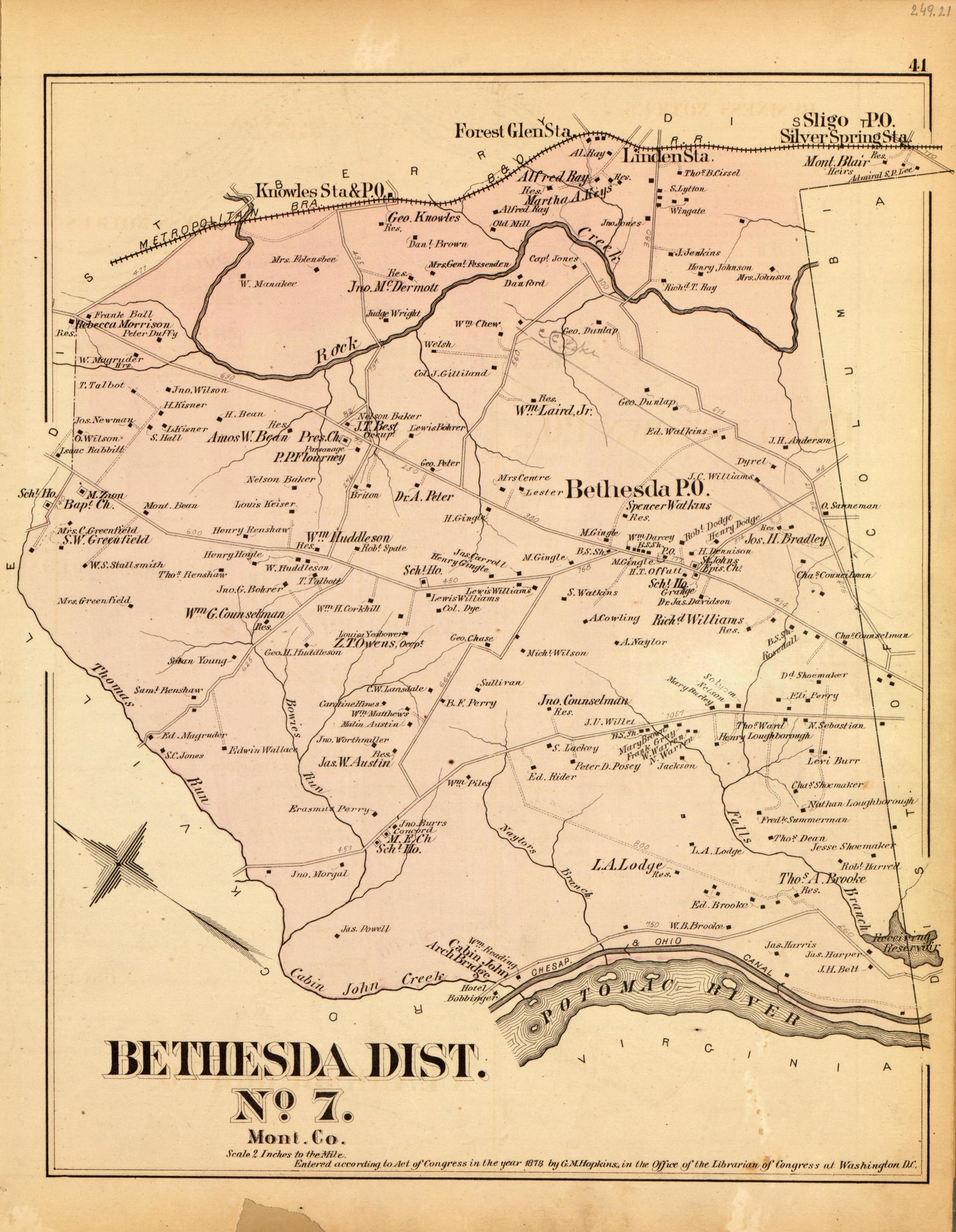 Bethesda Dist. No. 7 from Atlas of Fifteen Miles Around Washington, Including the County of Montgomery, Maryland 1879 by Relic Map Company