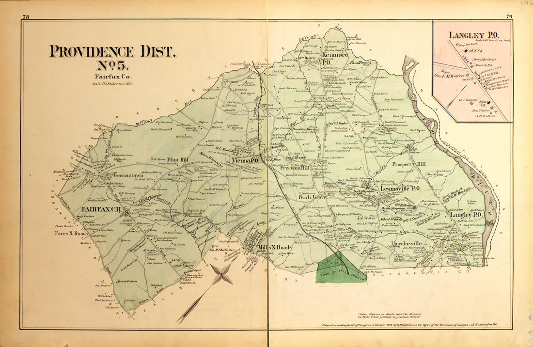 Providence Dist. No. 5, Langley P.O. from Atlas of Fifteen Miles Around Washington, Including the County of Montgomery, Maryland 1879 by Relic Map Company