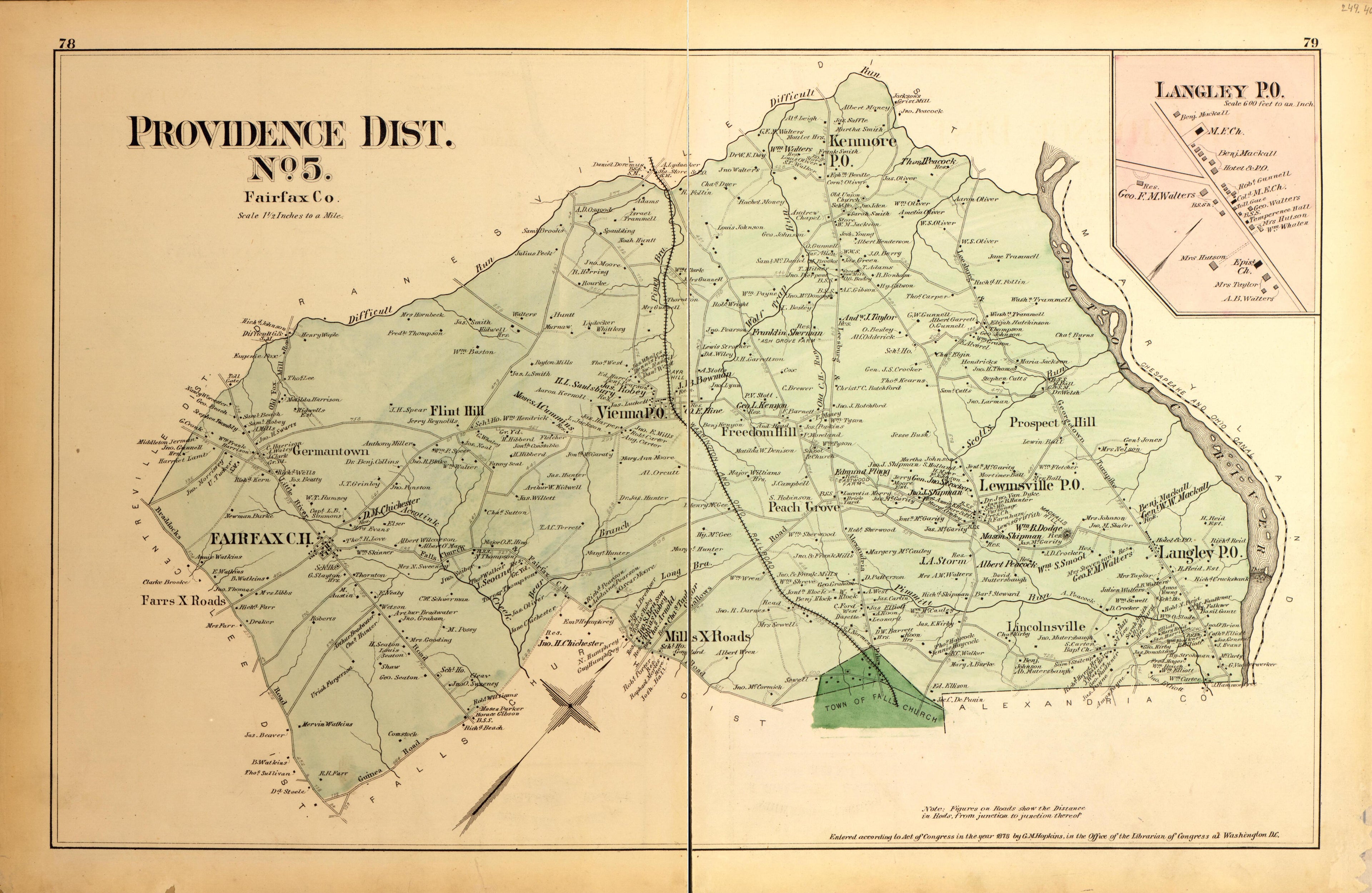 Providence Dist. No. 5, Langley P.O. from Atlas of Fifteen Miles Around Washington, Including the County of Montgomery, Maryland 1879 by Relic Map Company