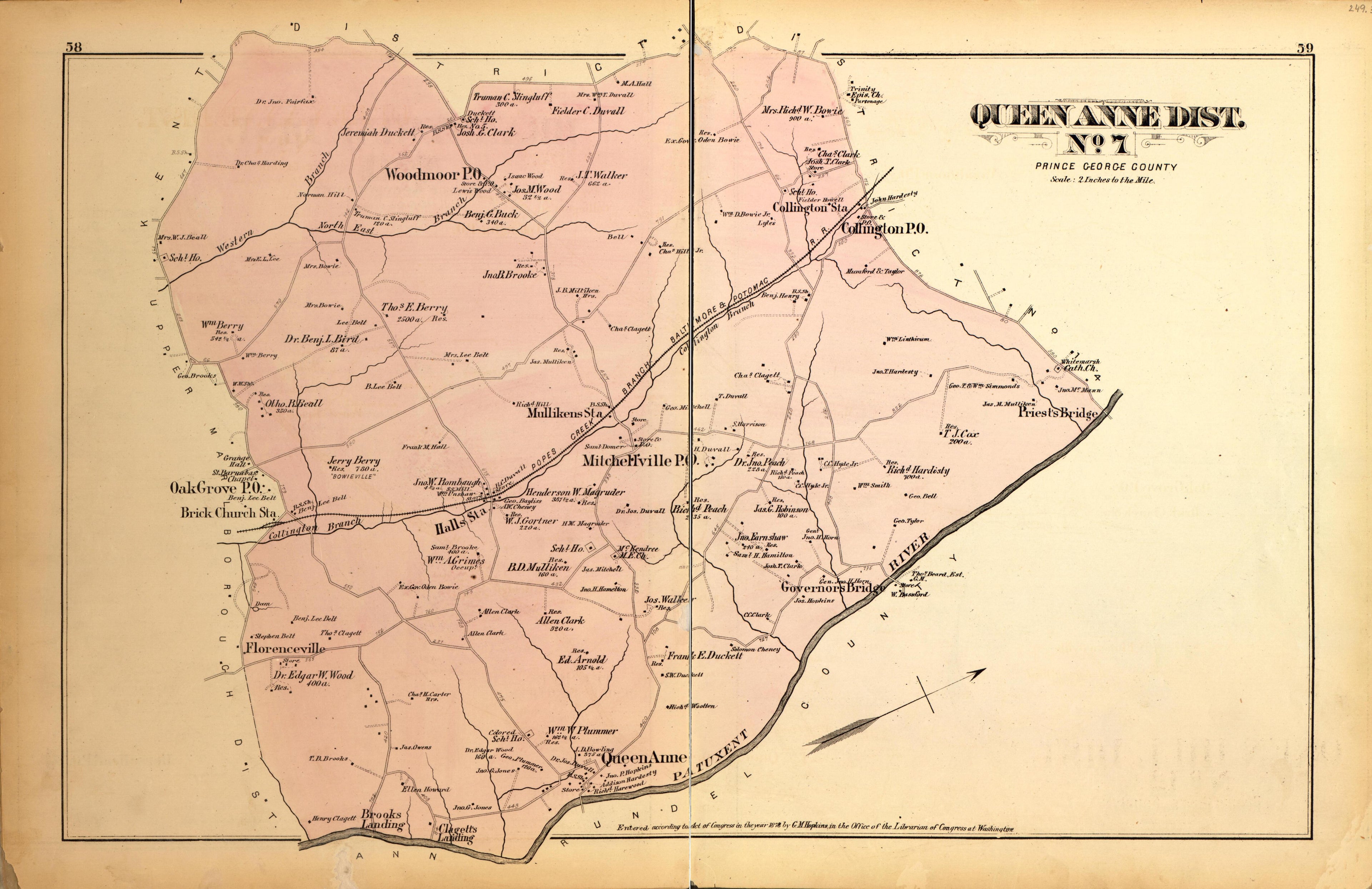 Queen Anne Dist. No. 7 from Atlas of Fifteen Miles Around Washington, Including the County of Montgomery, Maryland 1879 by Relic Map Company