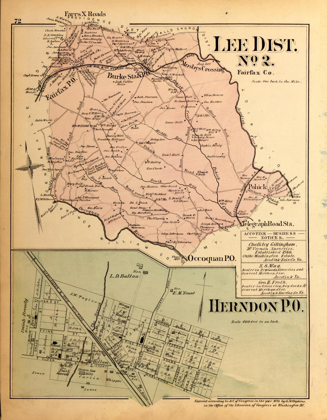 Lee Dist. No. 2, Herndon P.O. from Atlas of Fifteen Miles Around Washington, Including the County of Montgomery, Maryland 1879 by Relic Map Company