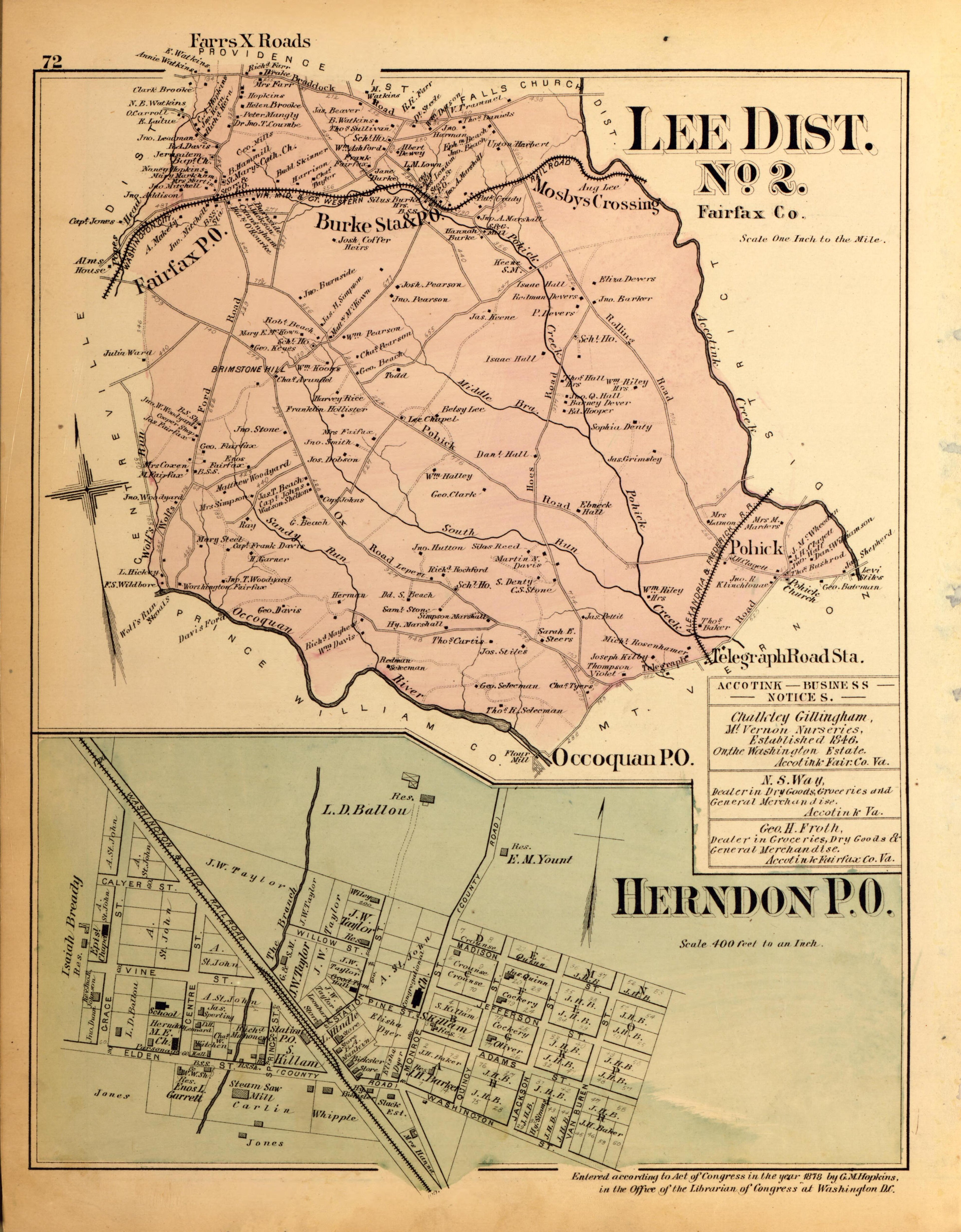 Lee Dist. No. 2, Herndon P.O. from Atlas of Fifteen Miles Around Washington, Including the County of Montgomery, Maryland 1879 by Relic Map Company