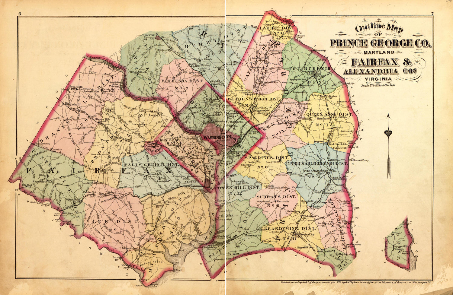Prince George County, Fairfax and Alexandria Cos. from Atlas of Fifteen Miles Around Washington, Including the County of Montgomery, Maryland 1879 by Relic Map Company