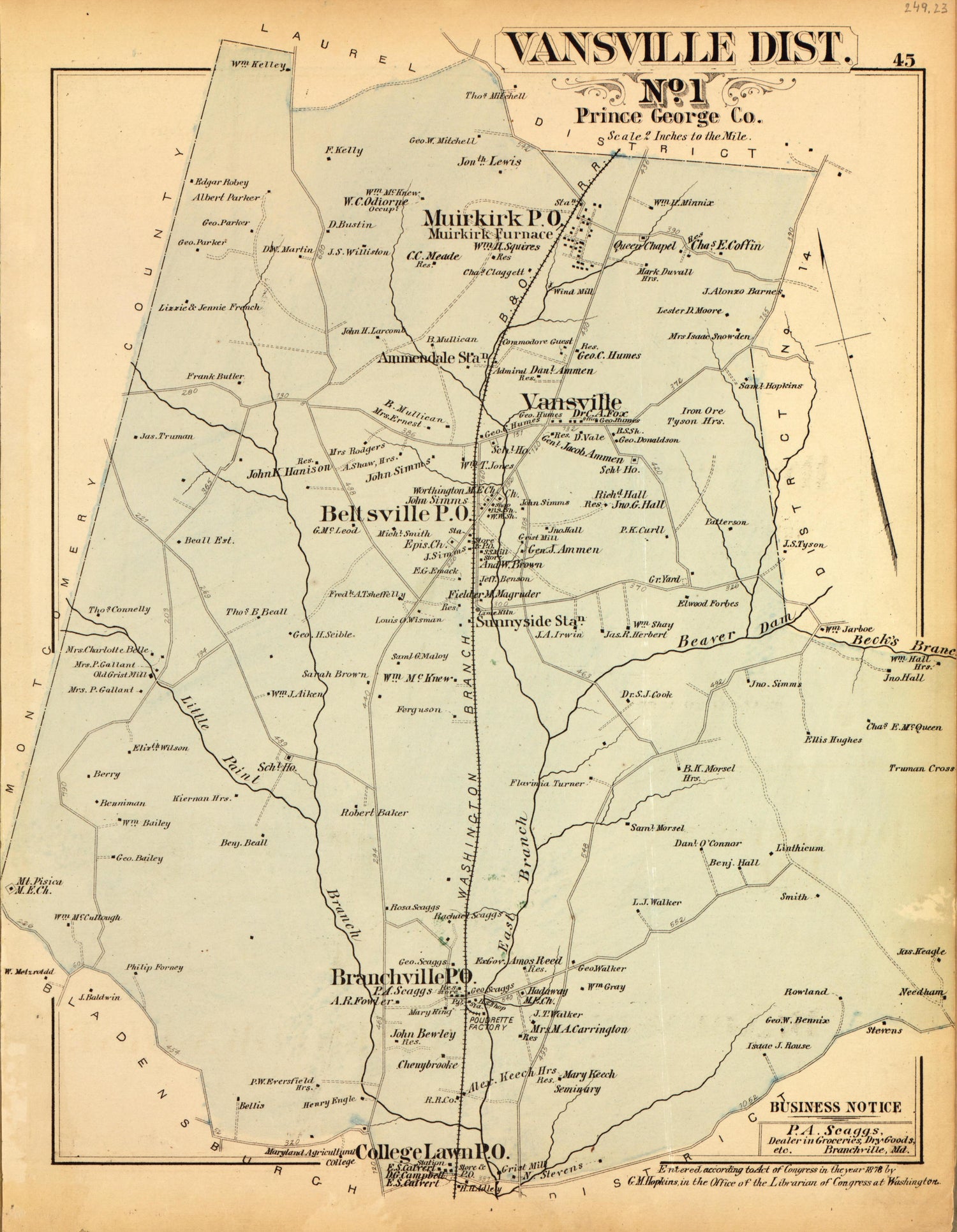 Vansville Dist. No. 1 from Atlas of Fifteen Miles Around Washington, Including the County of Montgomery, Maryland 1879 by Relic Map Company