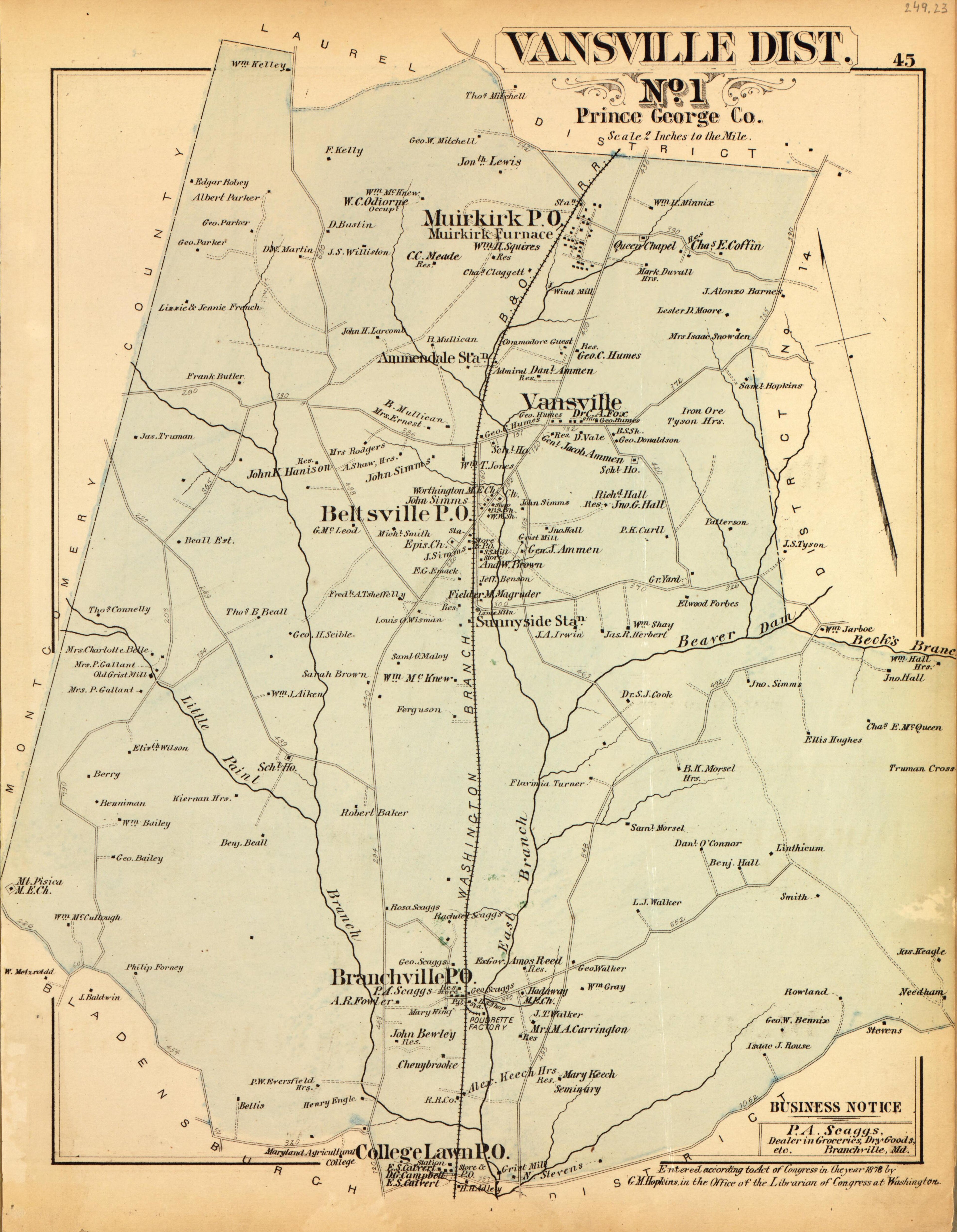 Vansville Dist. No. 1 from Atlas of Fifteen Miles Around Washington, Including the County of Montgomery, Maryland 1879 by Relic Map Company