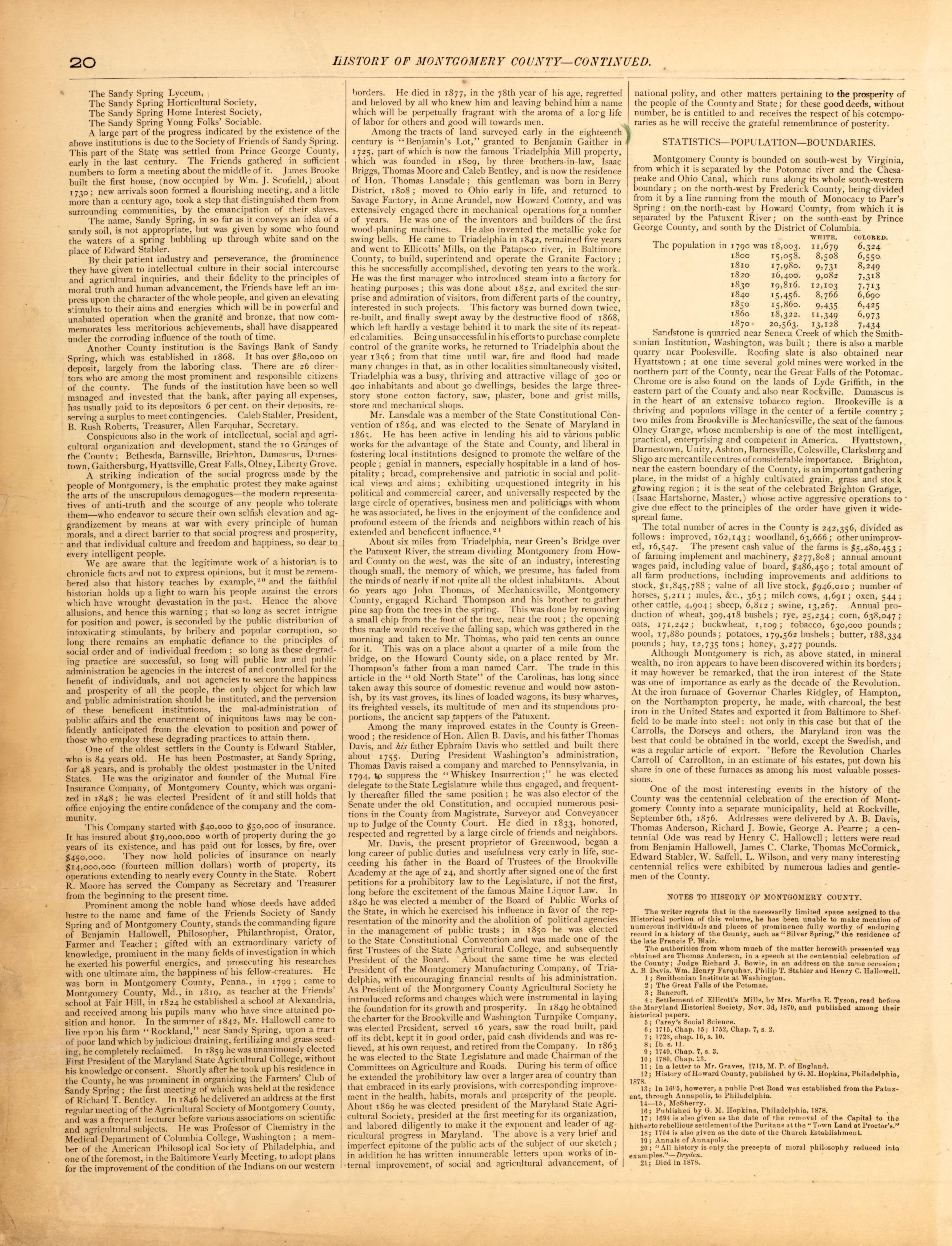 History of Montgomery County--continued from Atlas of Fifteen Miles Around Washington, Including the County of Montgomery, Maryland 1879 by Relic Map Company