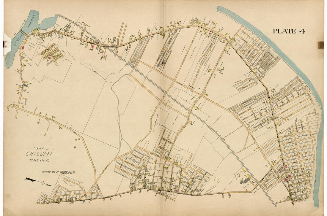 Plate 4: Part of Chicopee from Richards Standard Atlas of Hampden County, Massachusetts : Based Upon, and Carefully Compiled From, the Official Plans, Surveys and Records of the City Engineers, Assessors and Other Municipal Departments, Together With ... by Relic Map Company